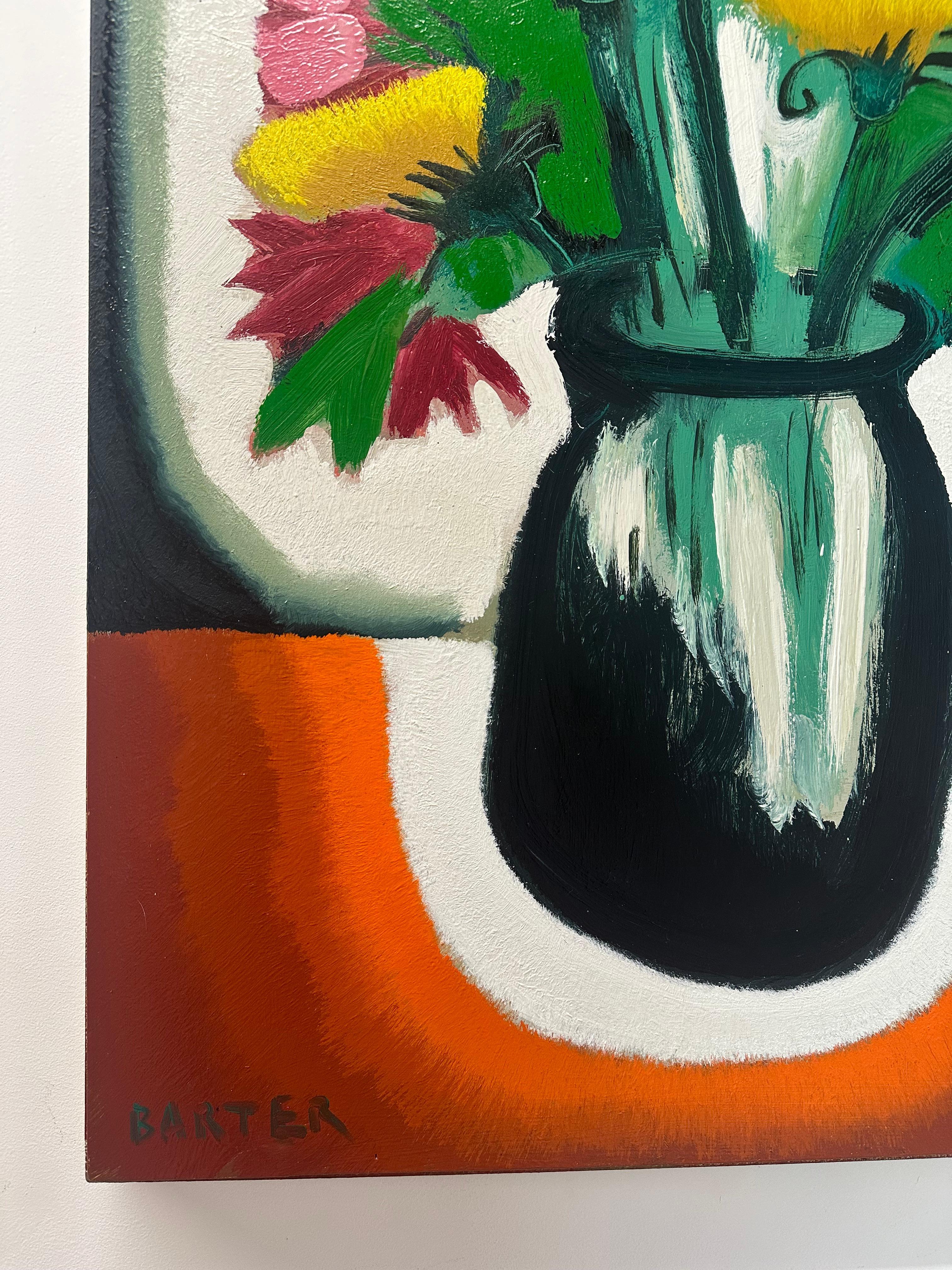 Mason Jar mit Löwenzahn - Contemporary Still Life Gelbe Blumen Orange, 2024 (Beige), Still-Life Painting, von Matt Barter