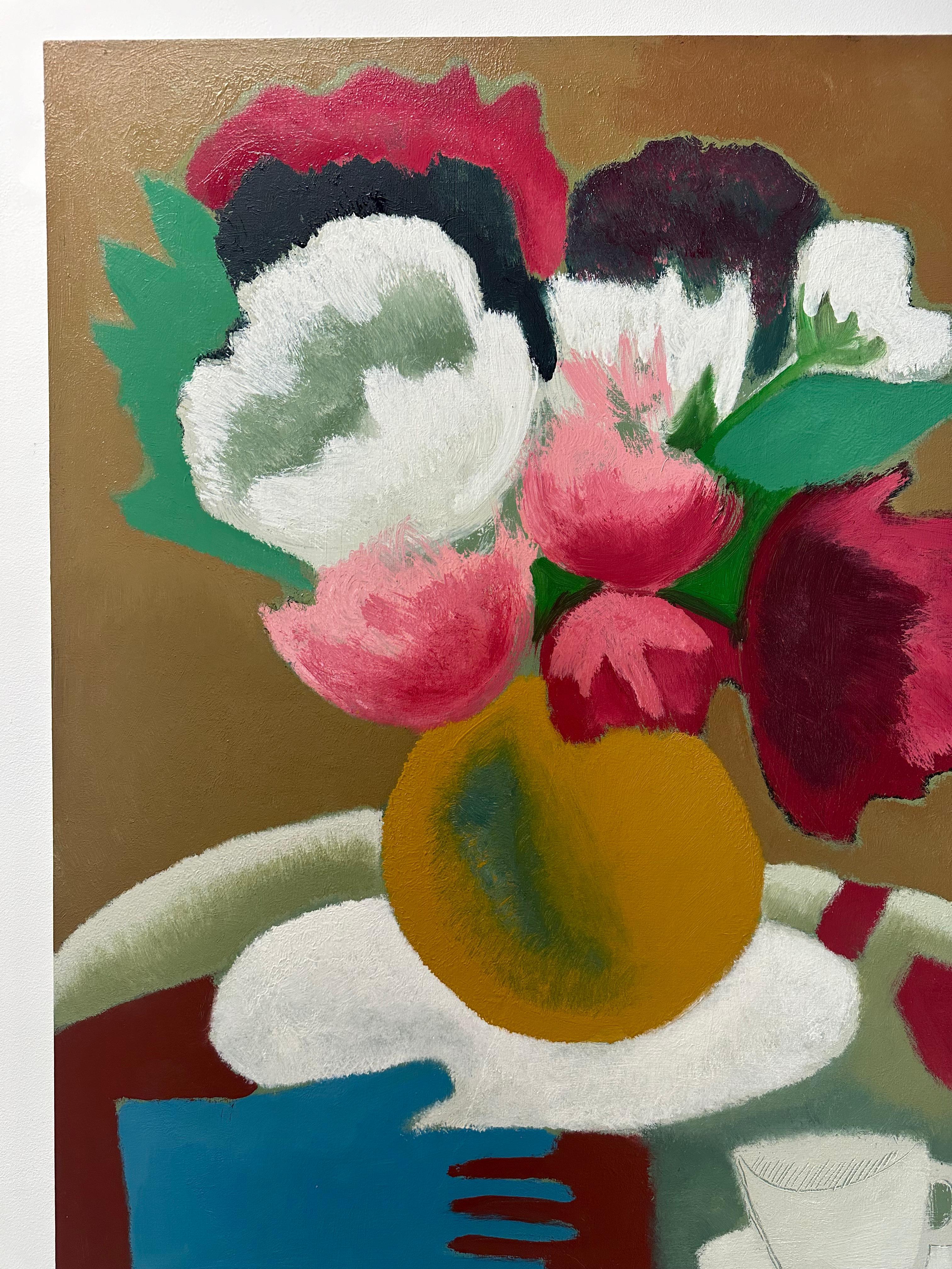 Pivoines - Nature morte botanique contemporaine Fleurs de pivoine Gant de thé, 2024 en vente 2