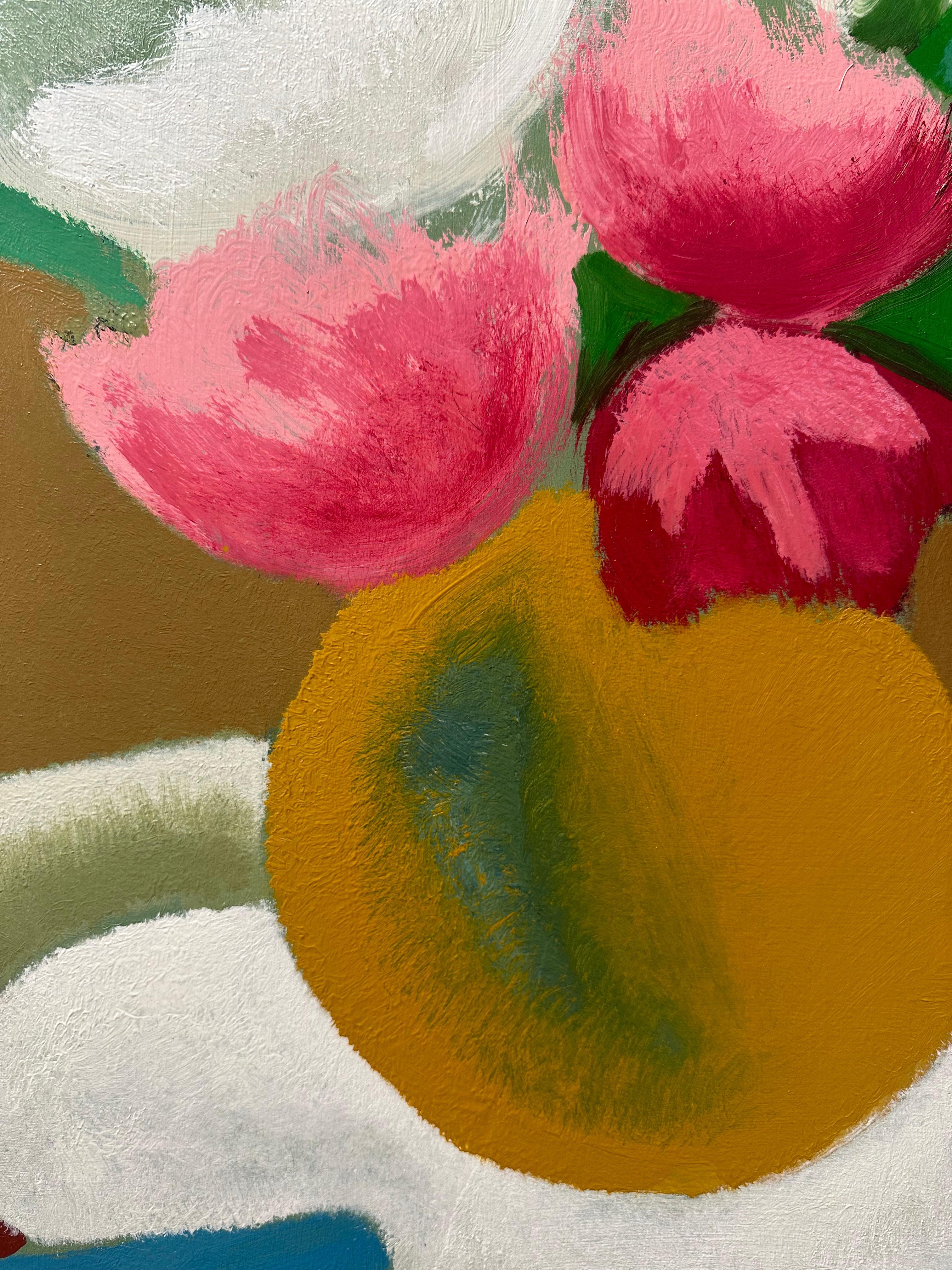 Pivoines - Nature morte botanique contemporaine Fleurs de pivoine Gant de thé, 2024 en vente 3