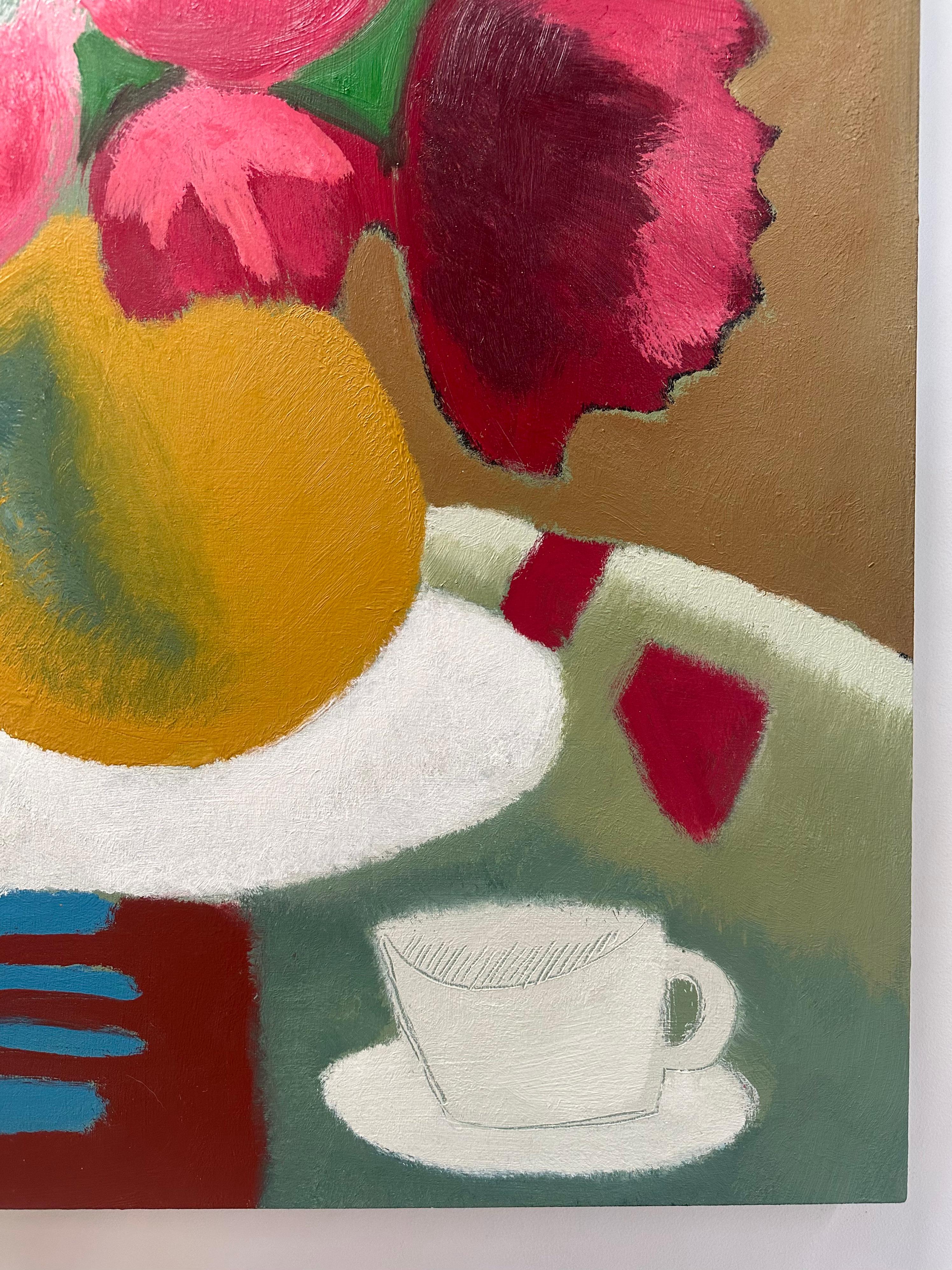 Pivoines - Nature morte contemporaine Pivoines dans un vase Gant de thé, 2024 en vente 5
