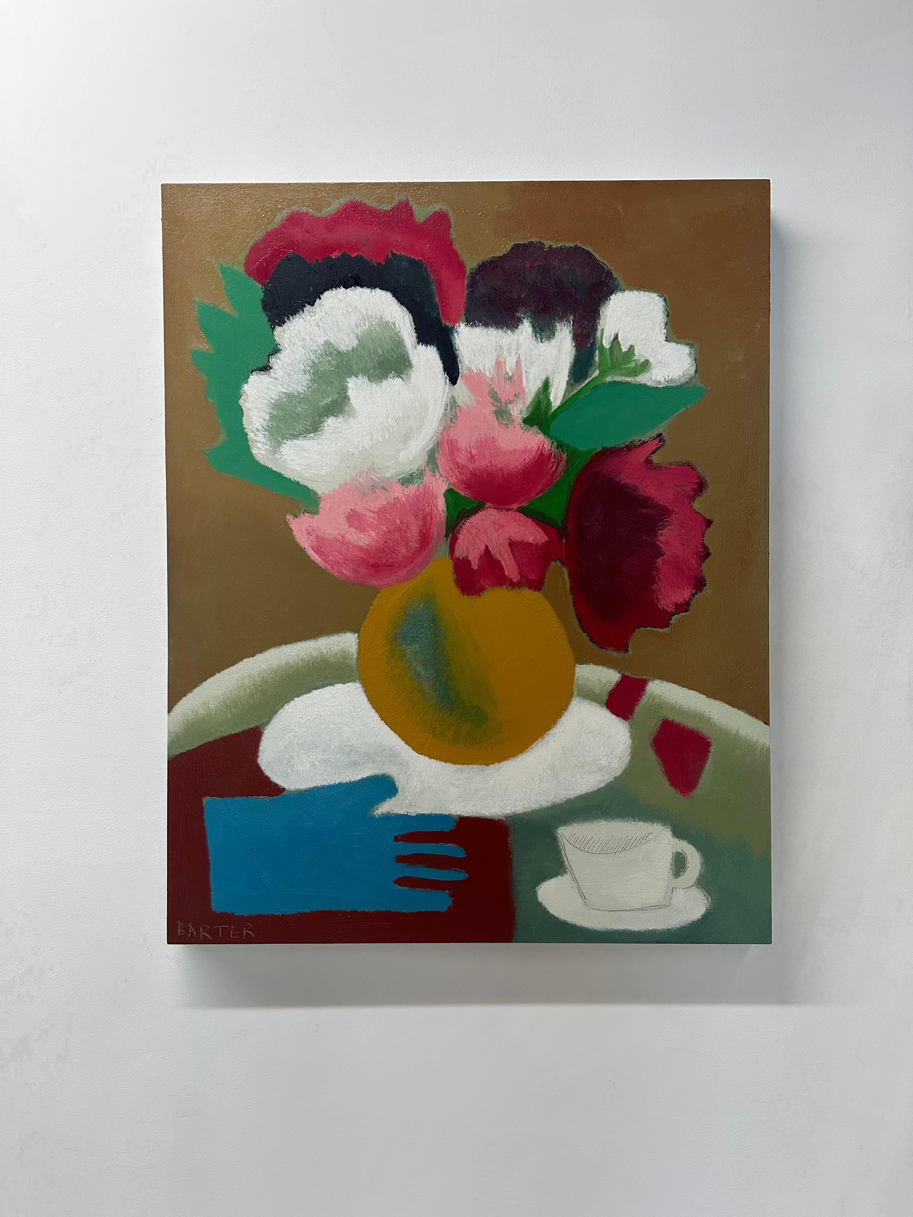 Pivoines - Nature morte contemporaine Pivoines dans un vase Gant de thé, 2024 en vente 6