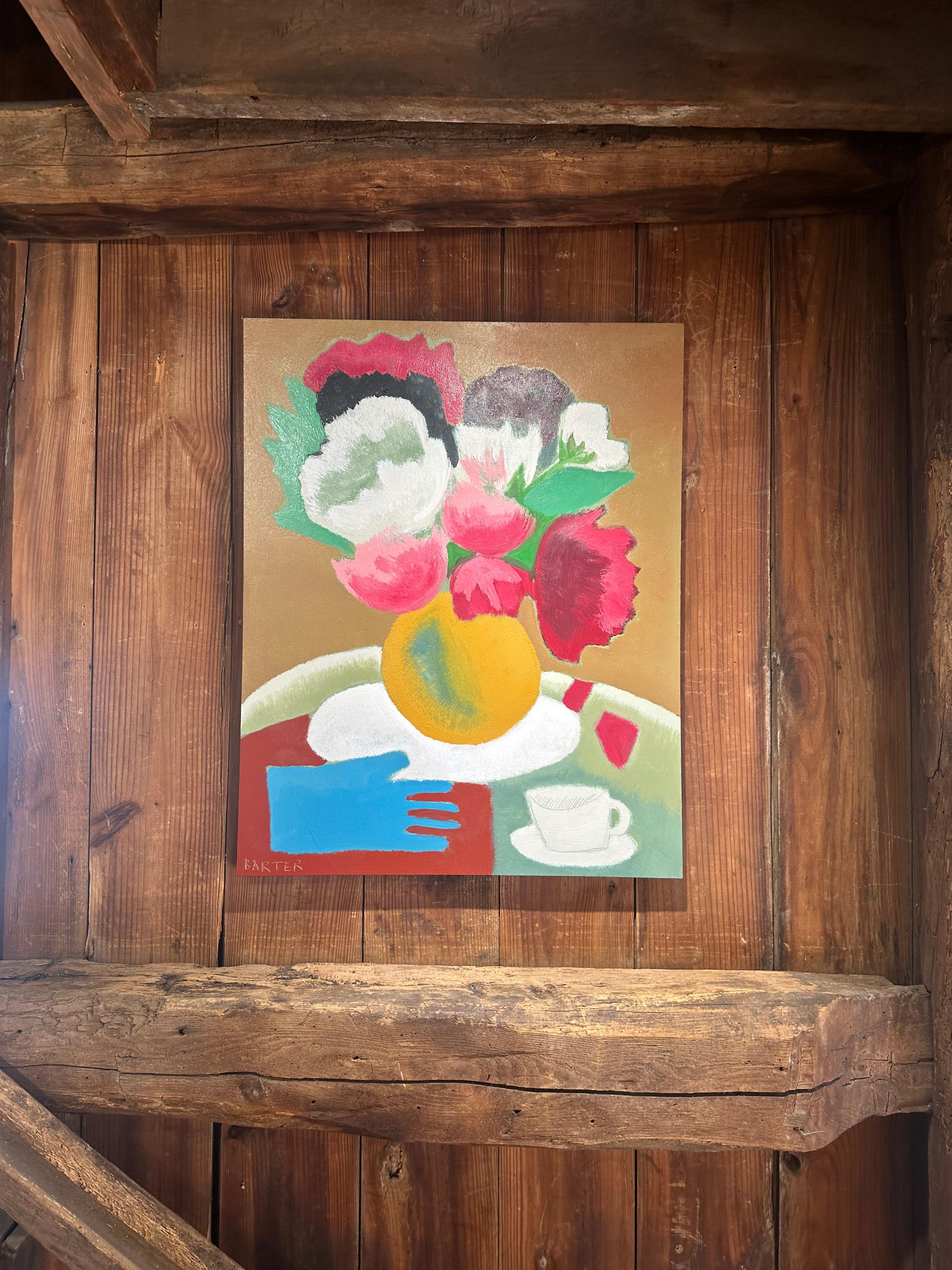 Pivoines - Nature morte contemporaine Pivoines dans un vase Gant de thé, 2024 en vente 11