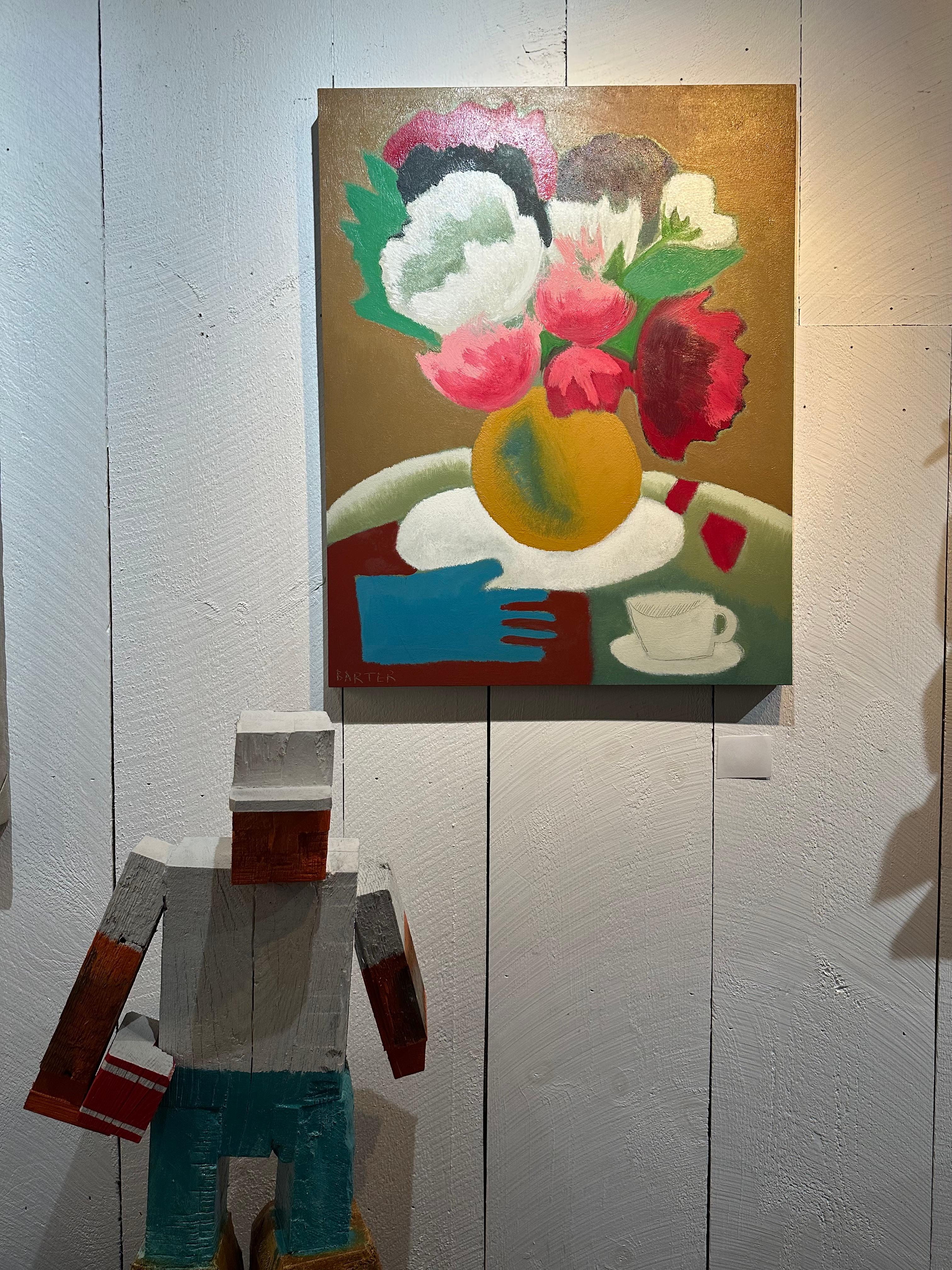 Pivoines - Nature morte contemporaine Pivoines dans un vase Gant de thé, 2024 - Contemporain Painting par Matt Barter