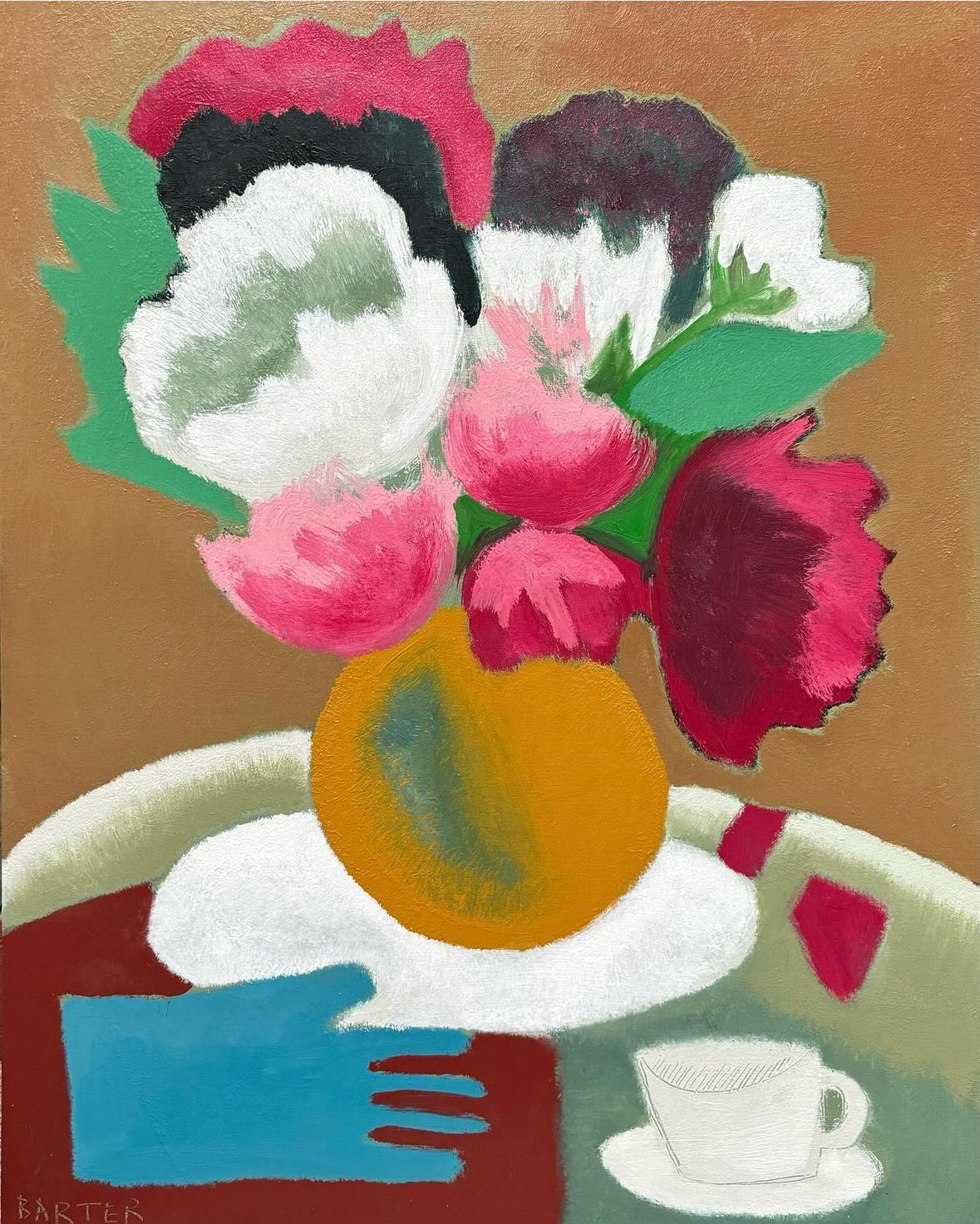 Still-Life Painting Matt Barter - Pivoines - Nature morte contemporaine Pivoines dans un vase Gant de thé, 2024