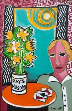 Ray's Mustard - Contemporary Portrait Woman Yellow Flowers Sun Sky Window, 2026