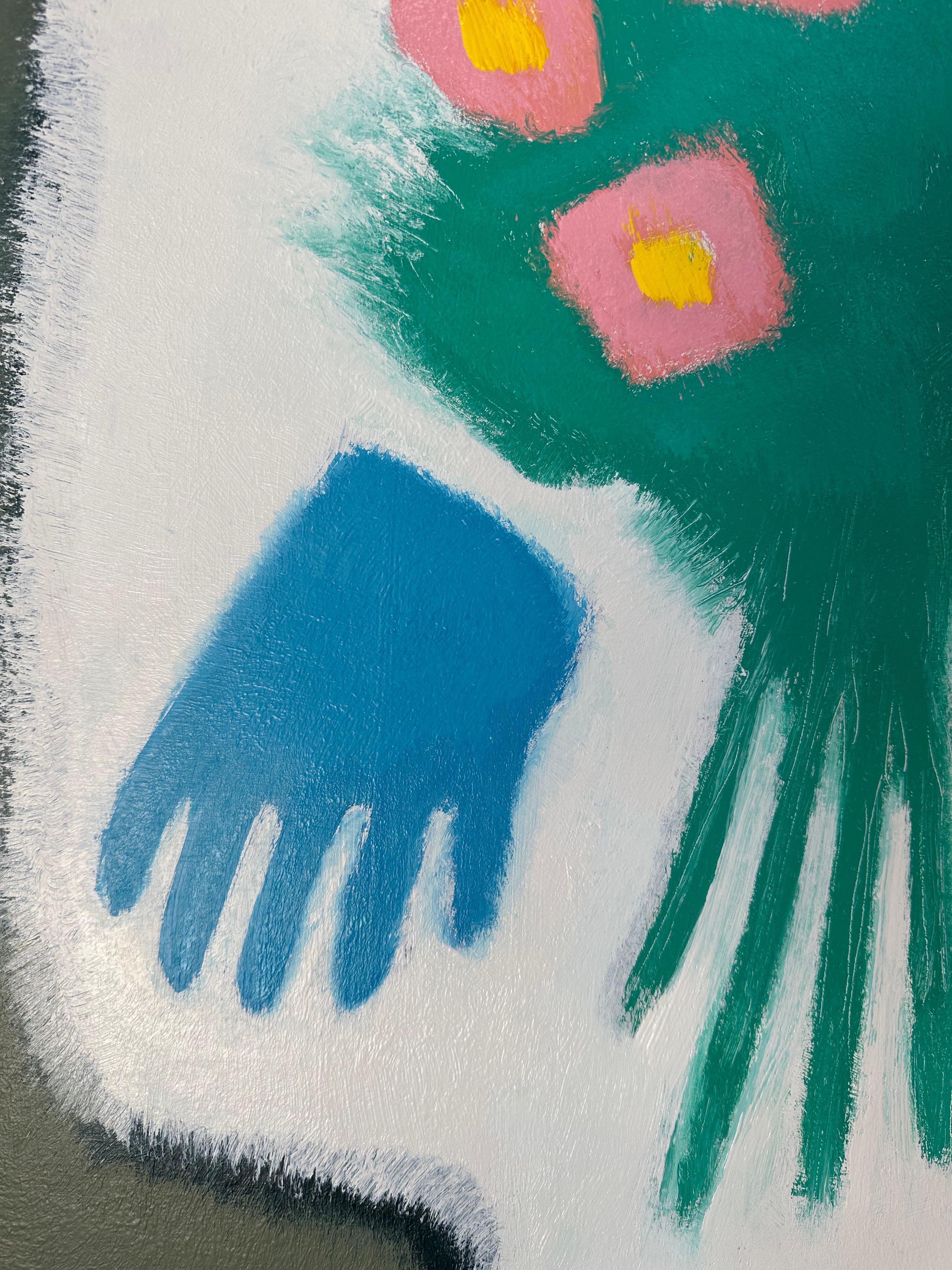 Roses de rivage et gants d'appât - Nature morte botanique Jaune Rose Fleurs Bleu 2023 - Gris Still-Life Painting par Matt Barter