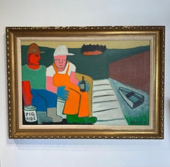 South Gouldsboro Kids - Contemporary Maine Landscape Figures Harbor Dock, 2025