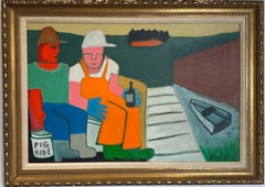 South Gouldsboro Kids - Contemporary Maine Landscape Figures Harbor Dock, 2025