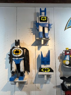 Bat Figure - Contemporary Painted Wood Batman Sculpture with Linen Cape, 2025