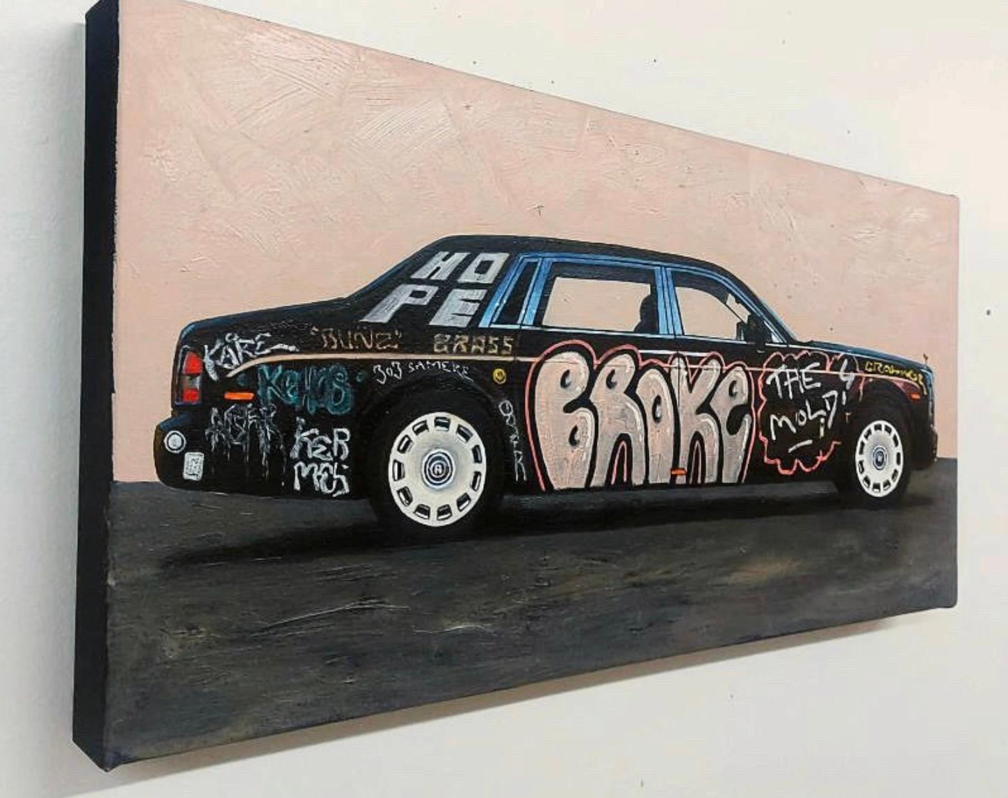 Auto street art pop art arte contemporanea graffiti Rolls Royce - Still-Life Painting Nero di Matt Belval
