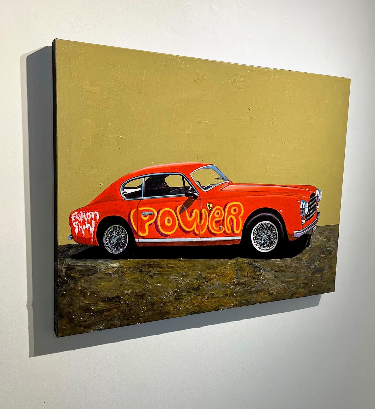 Graffiti coche Ferrari pintado a mano arte callejero óleo sobre lienzo arte pop contemporáneo - Painting de Matt Belval
