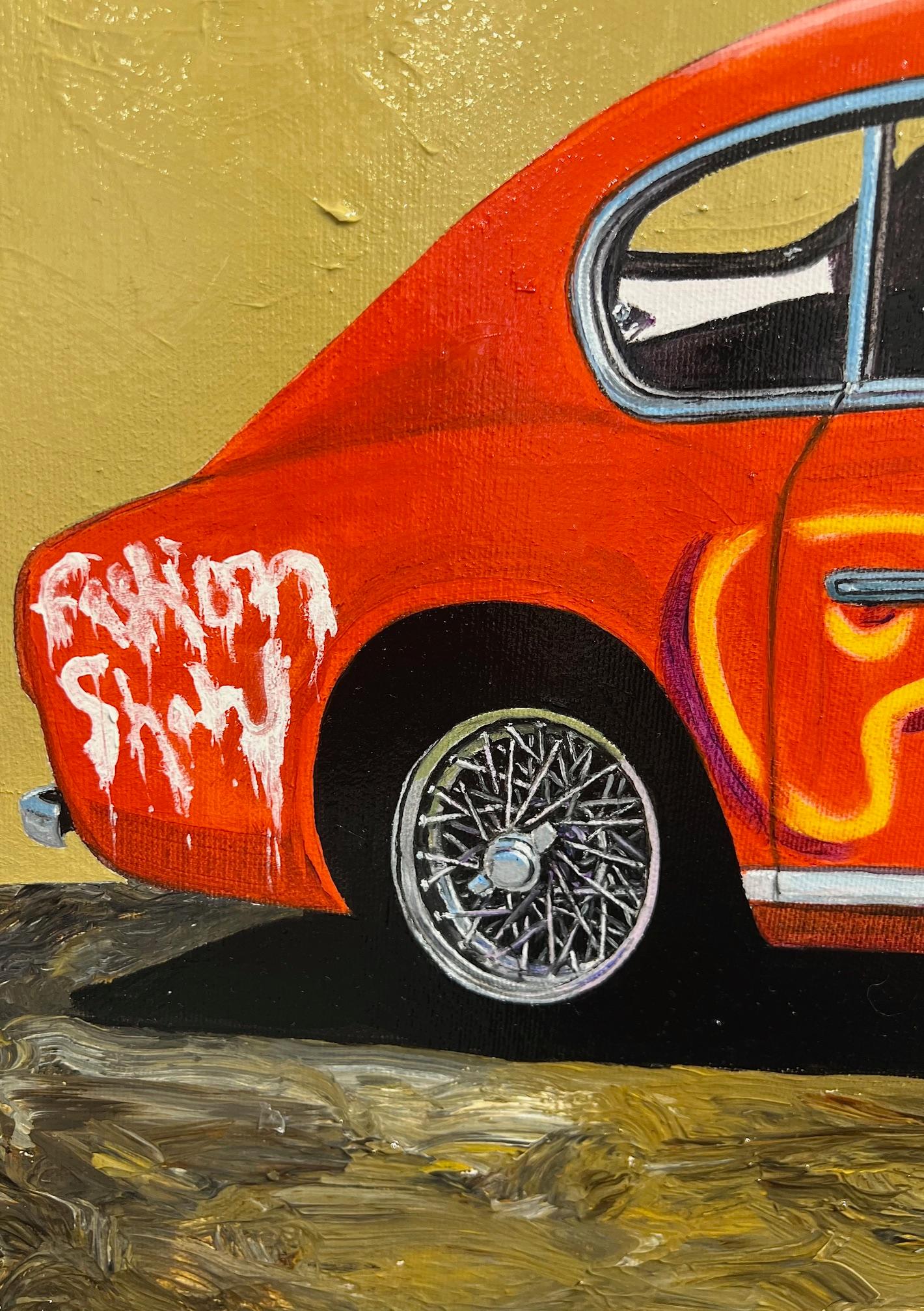 Graffiti coche Ferrari pintado a mano arte callejero óleo sobre lienzo arte pop contemporáneo - Painting Arte callejero de Matt Belval