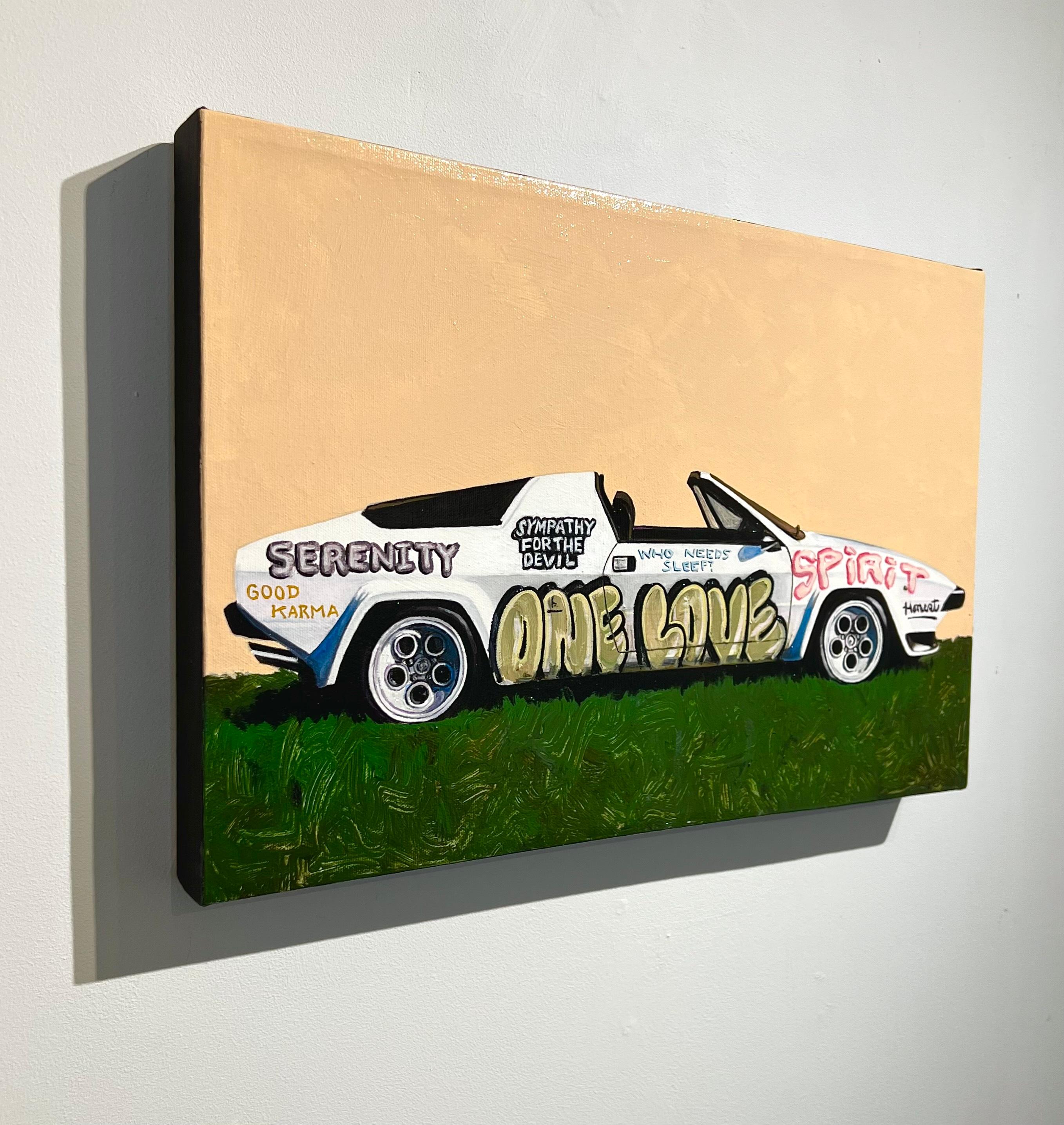 Graffiti Lambo Auto handgemalt Street Art Öl auf Leinwand Pop Art Contemporary – Painting von Matt Belval