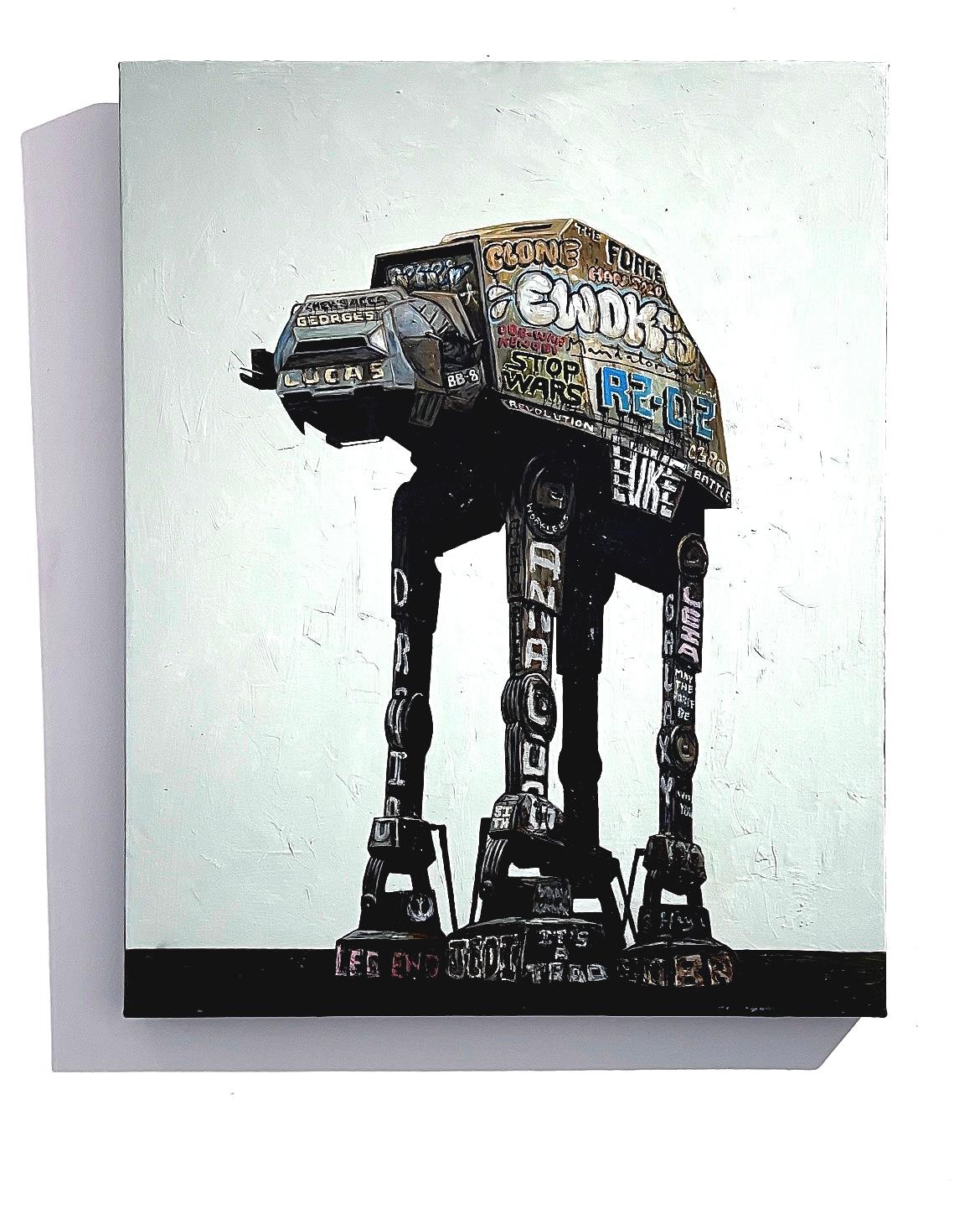 Graffiti star wars dipinti a mano street art olio su tela pop art contemporaneo - Painting di Matt Belval