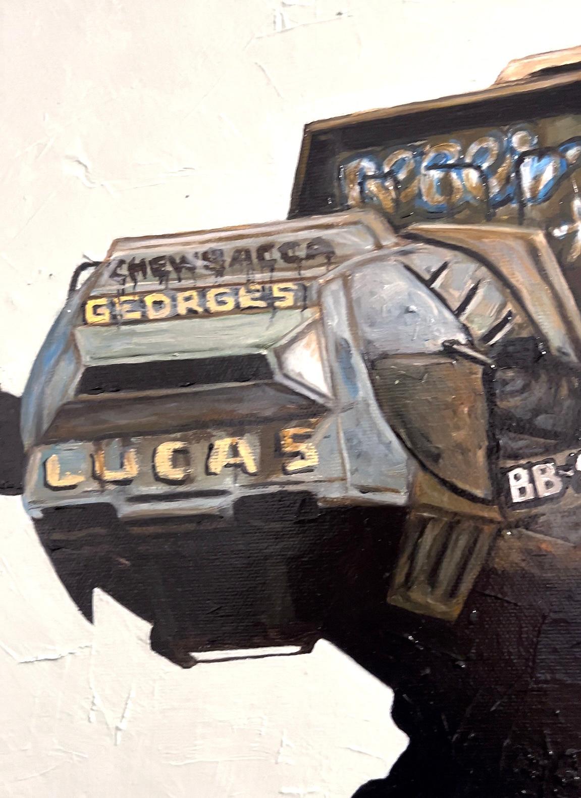 Graffiti star wars dipinti a mano street art olio su tela pop art contemporaneo - Landscape Painting Grigio di Matt Belval