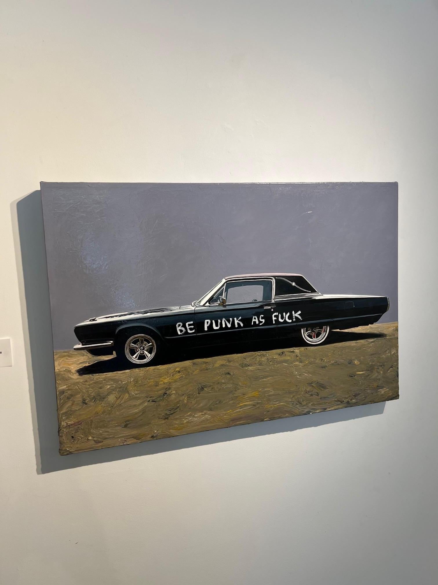 Graffiti vintage car hand painted street art oil on canvas pop art contemporary - Painting by Matt Belval
