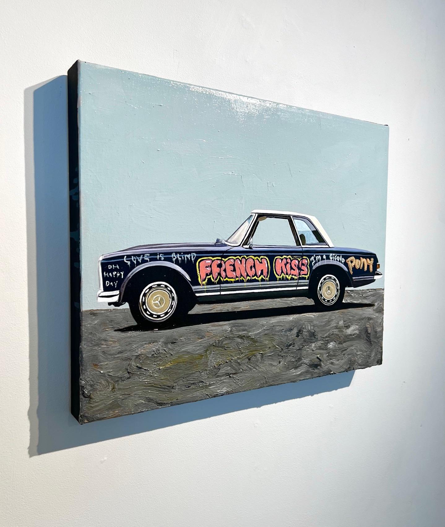 Graffiti vintage car dipinti a mano street art olio su tela pop art contemporanea - Painting di Matt Belval