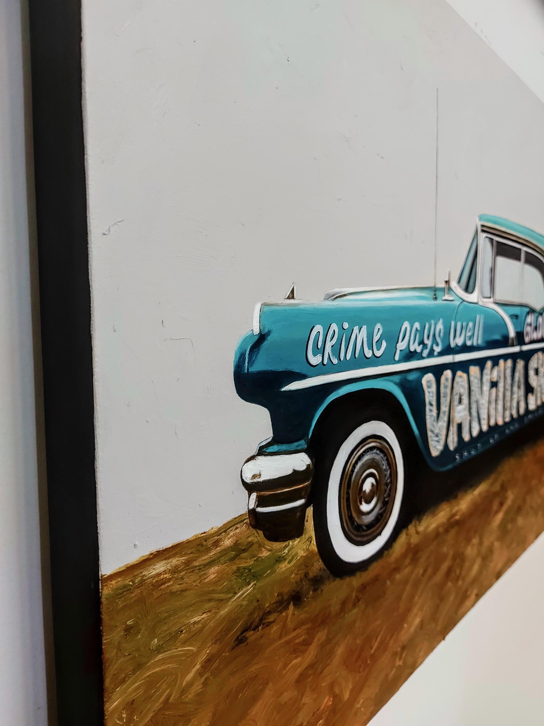 Graffiti vintage car hand painted street art oil on canvas pop art contemporary - Street Art Painting by Matt Belval