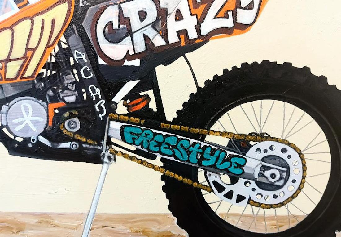 Graffiti Dirt Bike - handgemalte Straßenkunst Öl auf Leinwand Pop Art Contemporary im Angebot 1