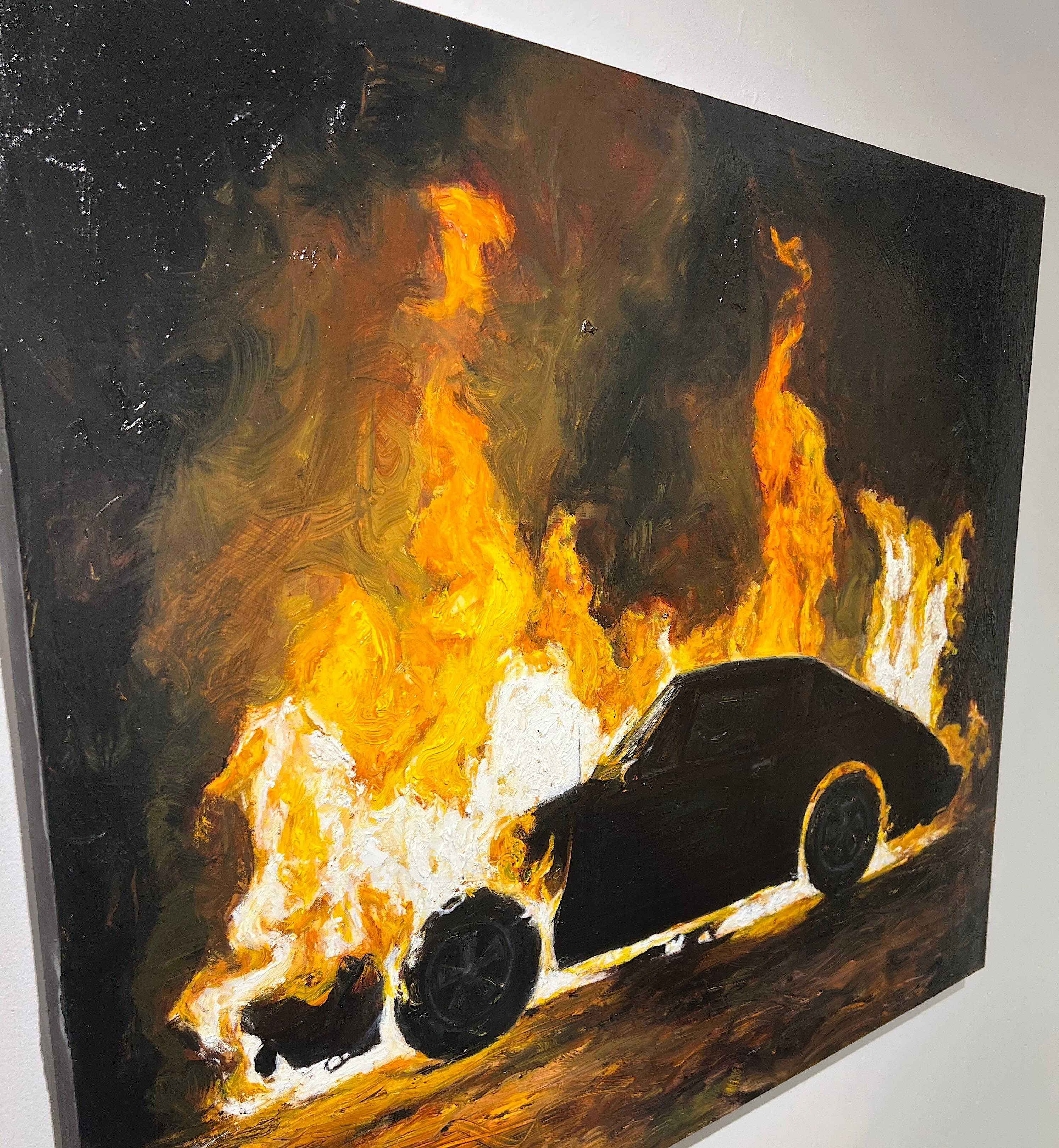 Porsche Auto handbemalt Street Art Öl auf Leinwand Pop Art zeitgenössische Feuer im Angebot 1