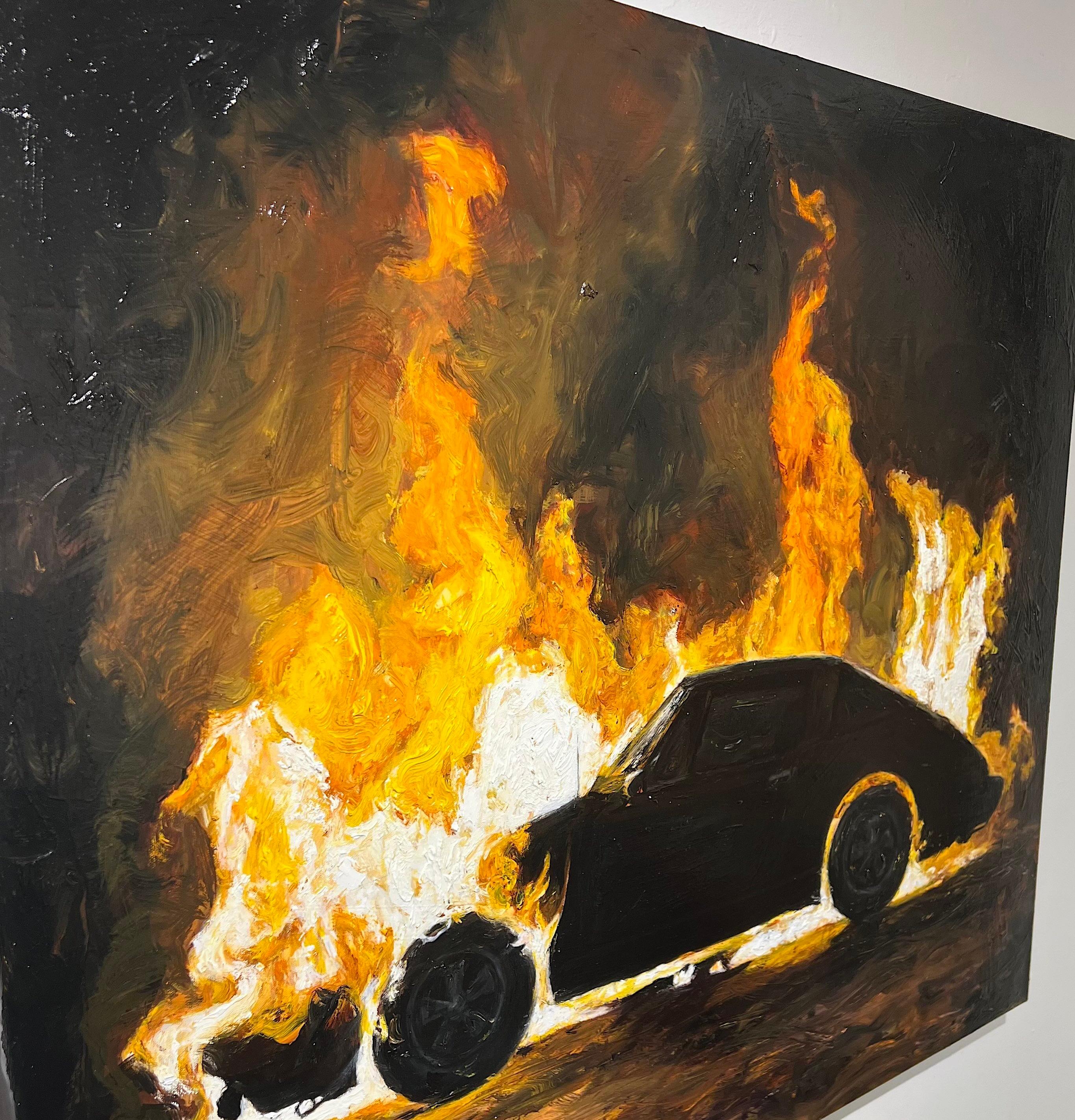 Porsche Auto handbemalt Street Art Öl auf Leinwand Pop Art zeitgenössische Feuer im Angebot 2