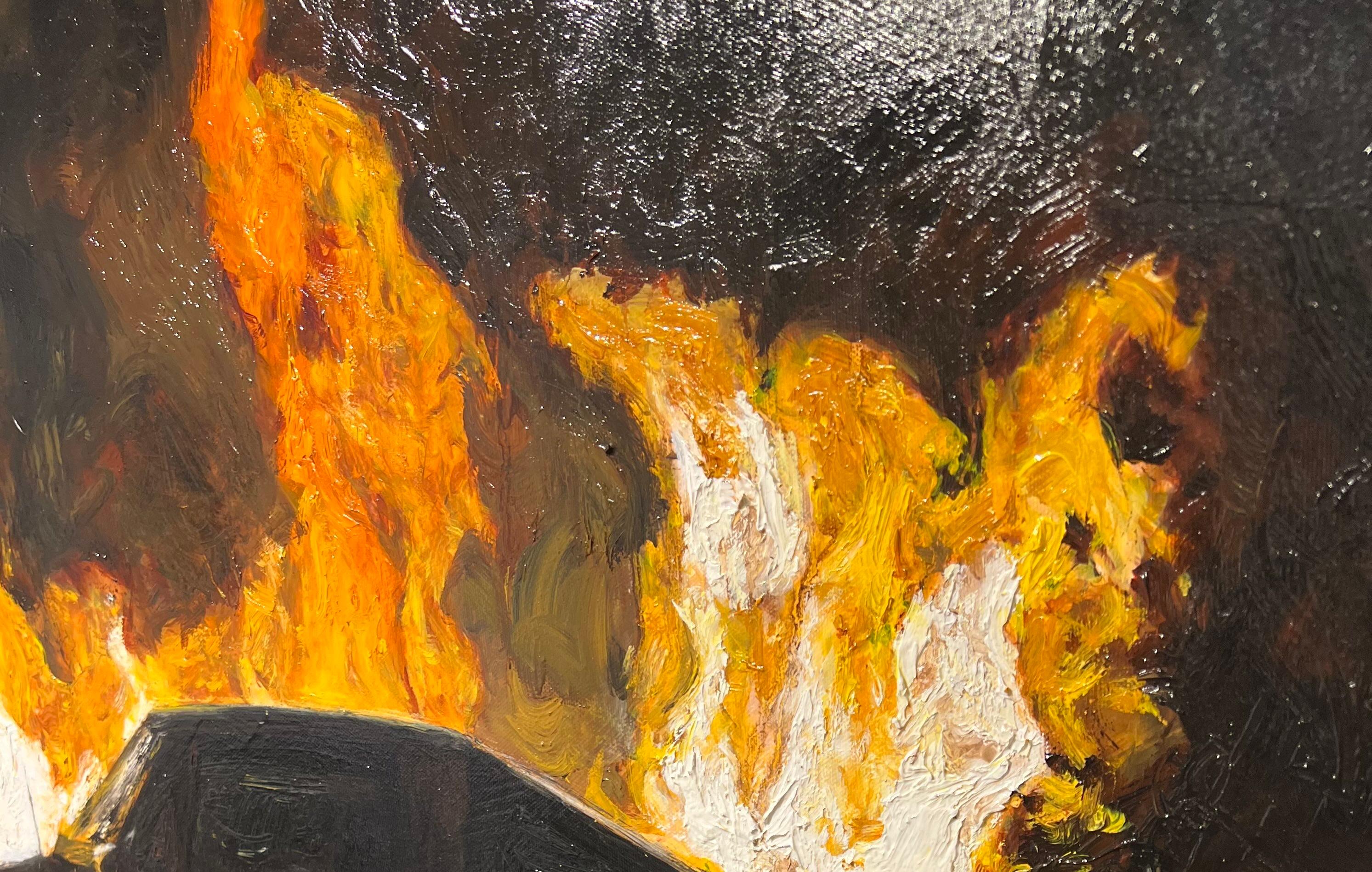 Porsche Auto handbemalt Street Art Öl auf Leinwand Pop Art zeitgenössische Feuer im Angebot 3