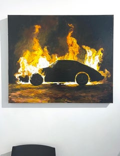 Porsche car hand painted street art oil on canvas pop art contemporary fire