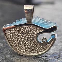 Matt Bezak Large Wave Pendant 14k White Gold Diamond Blue Glass 12.8g