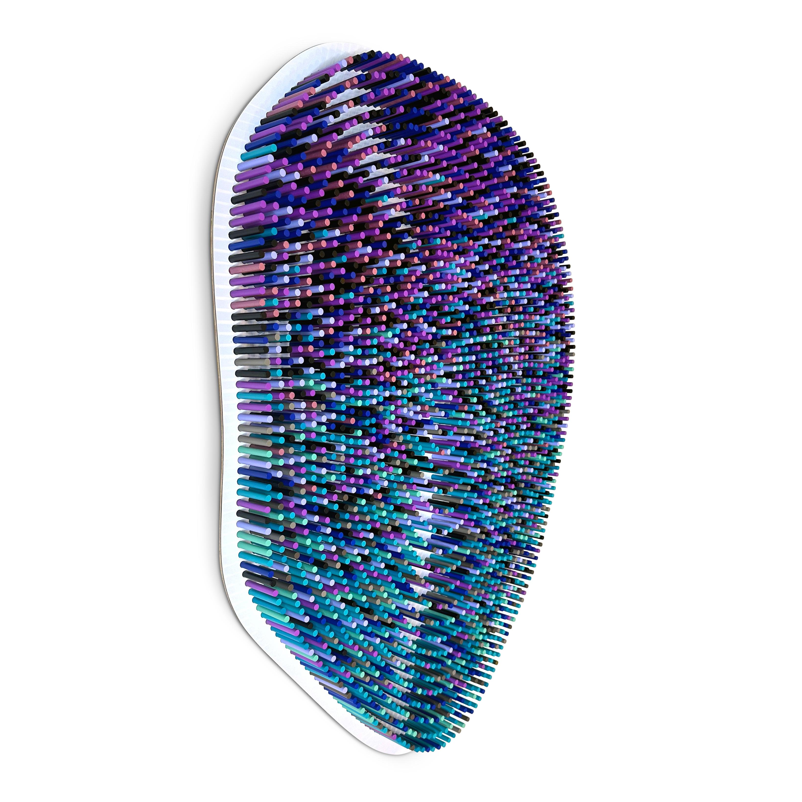 astratto viola blu chiodini pixel moderno pop arte contemporanea scultura da parete ar4 - Sculpture di Matt Bilfield