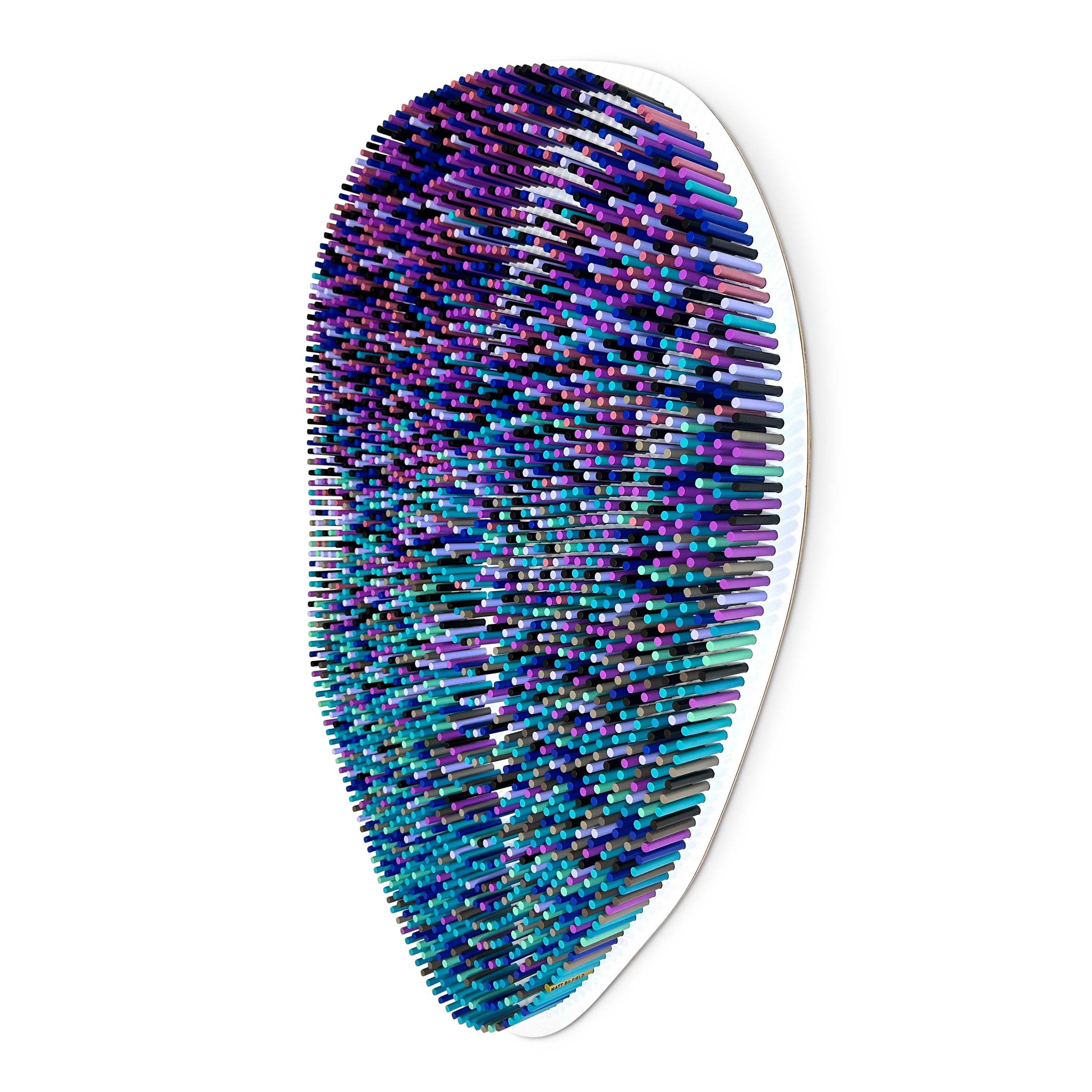 astratto viola blu chiodini pixel moderno pop arte contemporanea scultura da parete ar4 - Sculpture Contemporaneo di Matt Bilfield