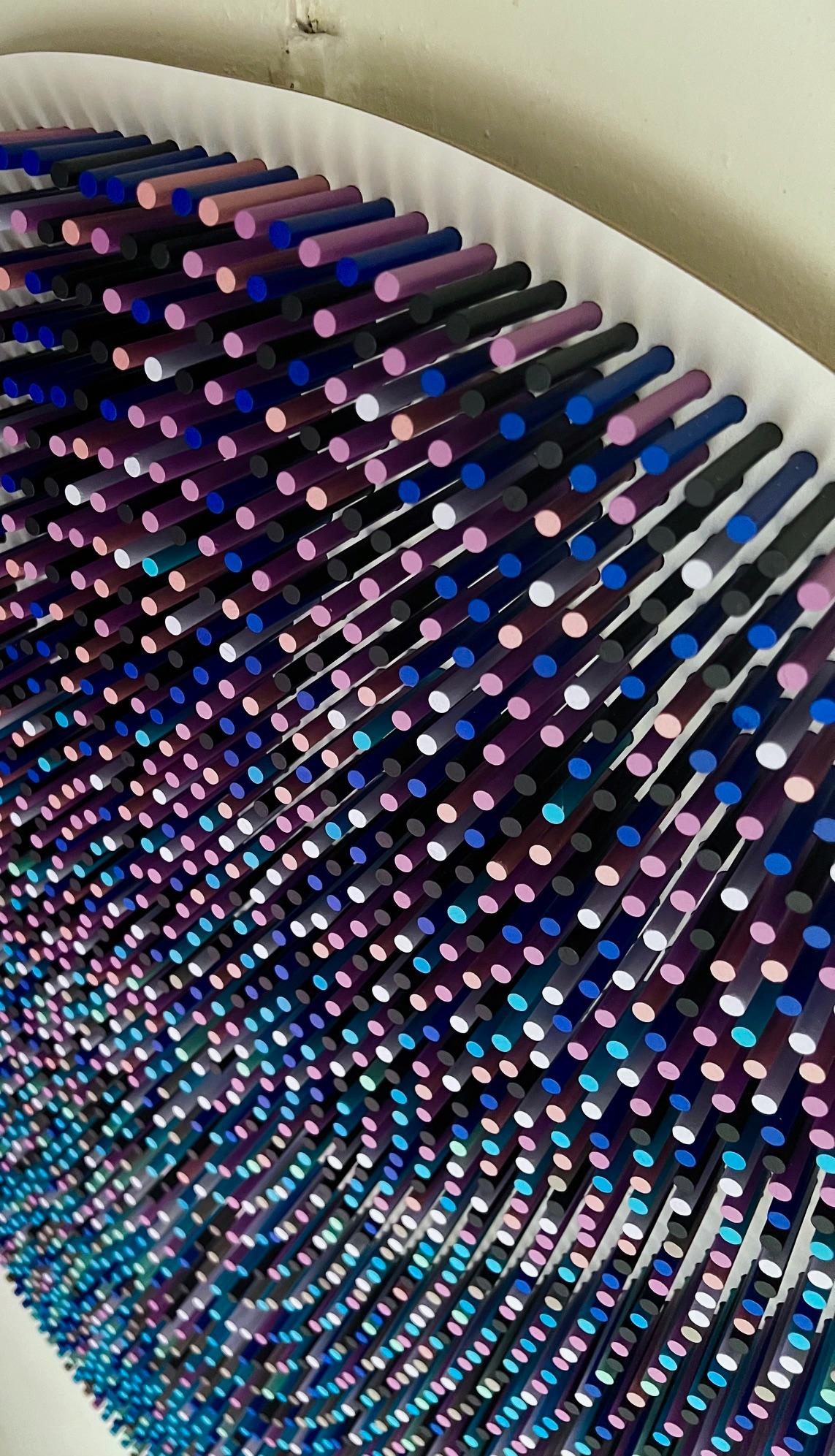 abstrakte lila blau Pflöcke Pixel moderne Pop zeitgenössische Kunst skulpturale Wand ar4 im Angebot 2