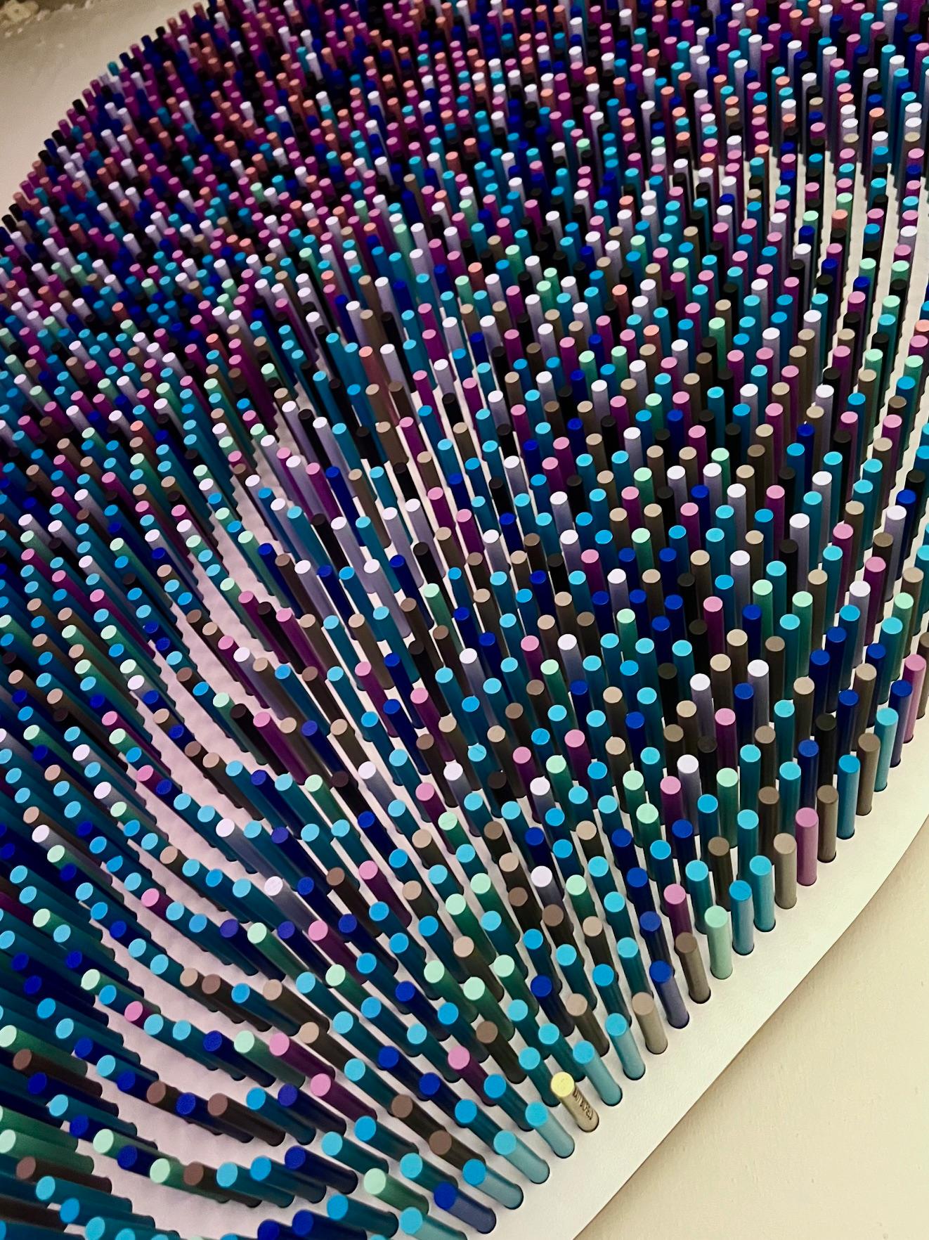 abstrakte lila blau Pflöcke Pixel moderne Pop zeitgenössische Kunst skulpturale Wand ar4 im Angebot 3