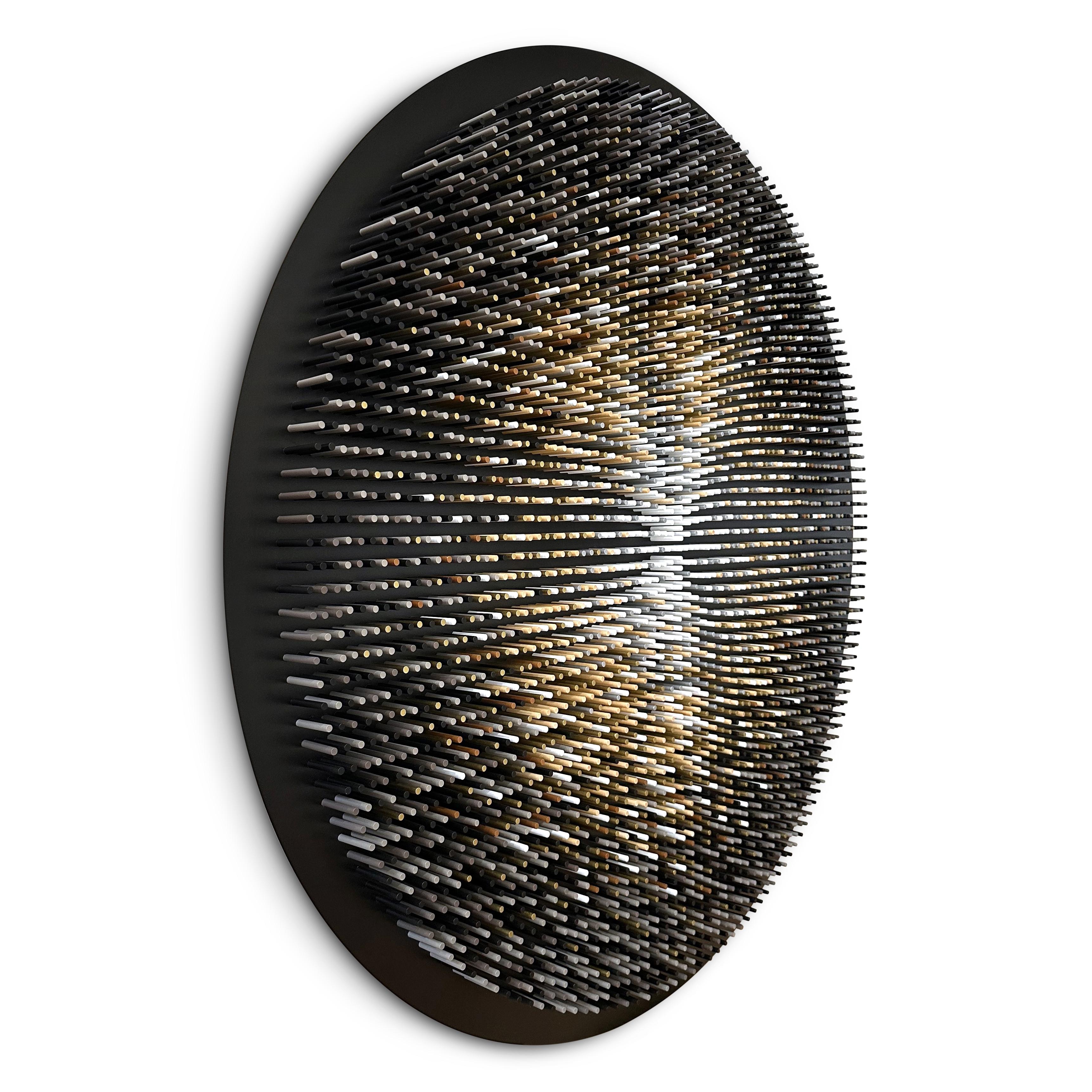 Abstract Round Wooden Dowel Wall Sculpture, 3793-SOLR-R-B by Matt Bilfield For Sale 2