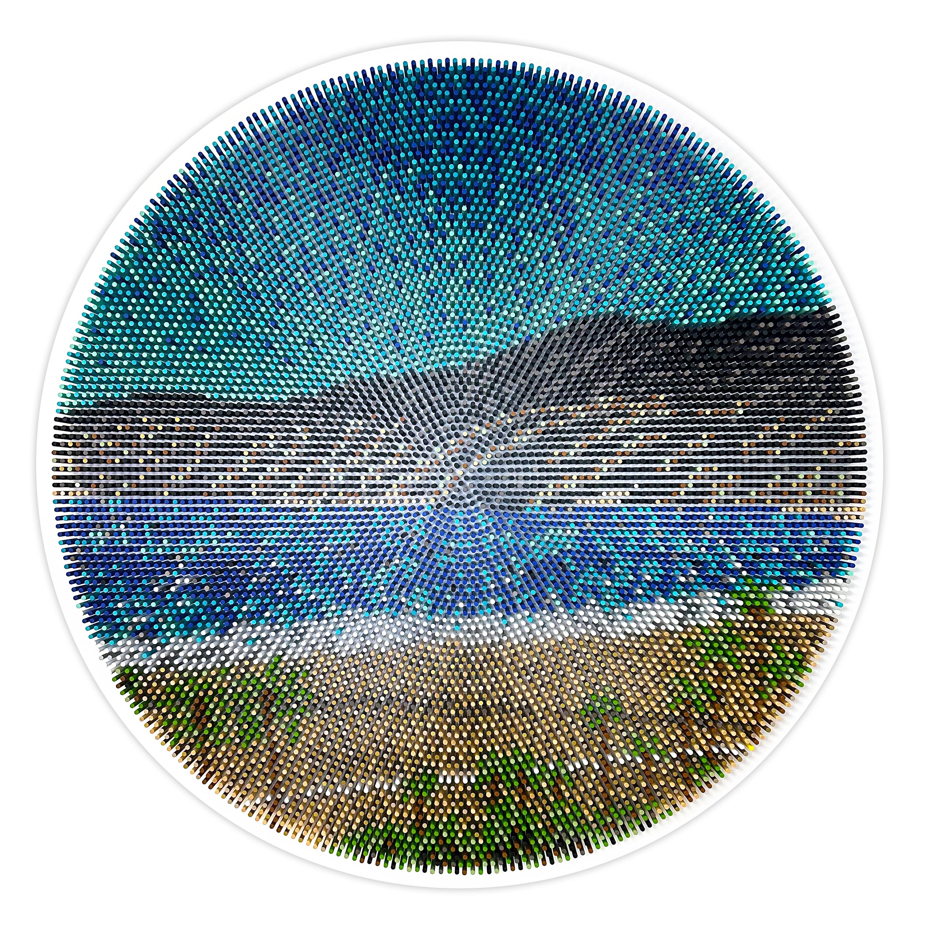 Abstract Round Wooden Dowel Wall Sculpture, 8173-BEACH-01 by Matt Bilfield