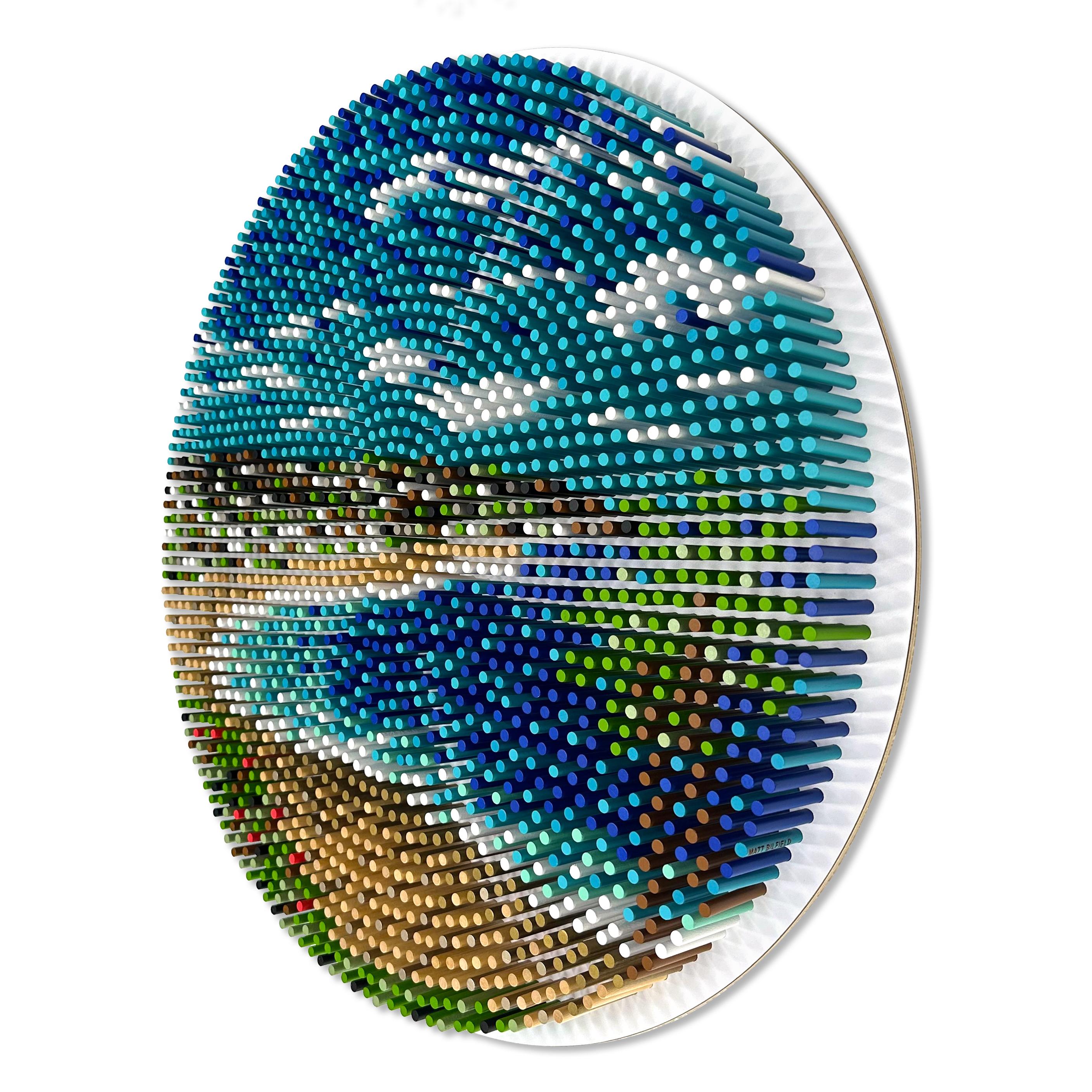Abstrakte runde Holzdübel-Wandskulptur, Strand, 2056 Laguna von Matt Bilfield im Angebot 2