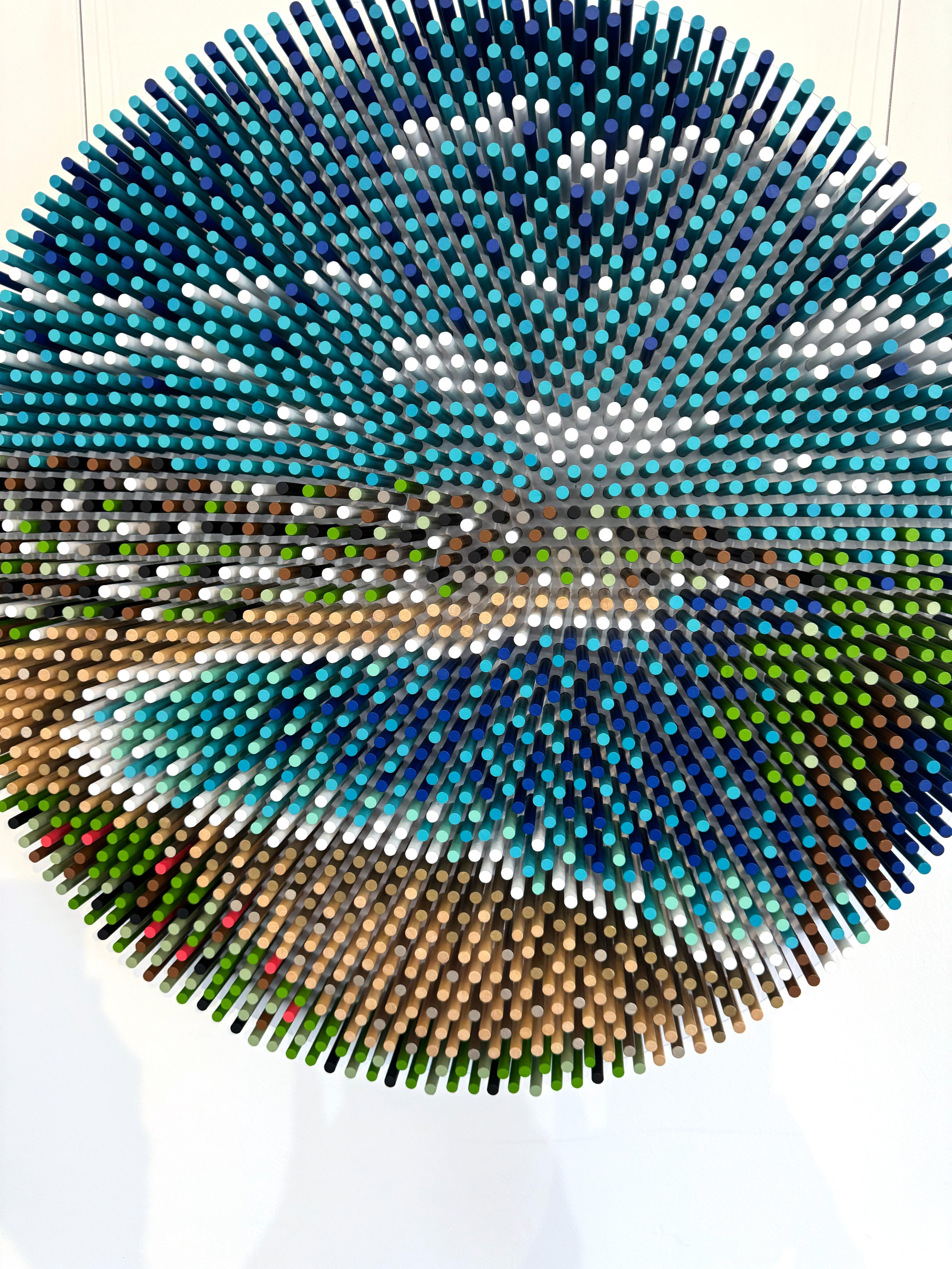 Abstrakte runde Holzdübel-Wandskulptur, Strand, 2056 Laguna von Matt Bilfield im Angebot 6