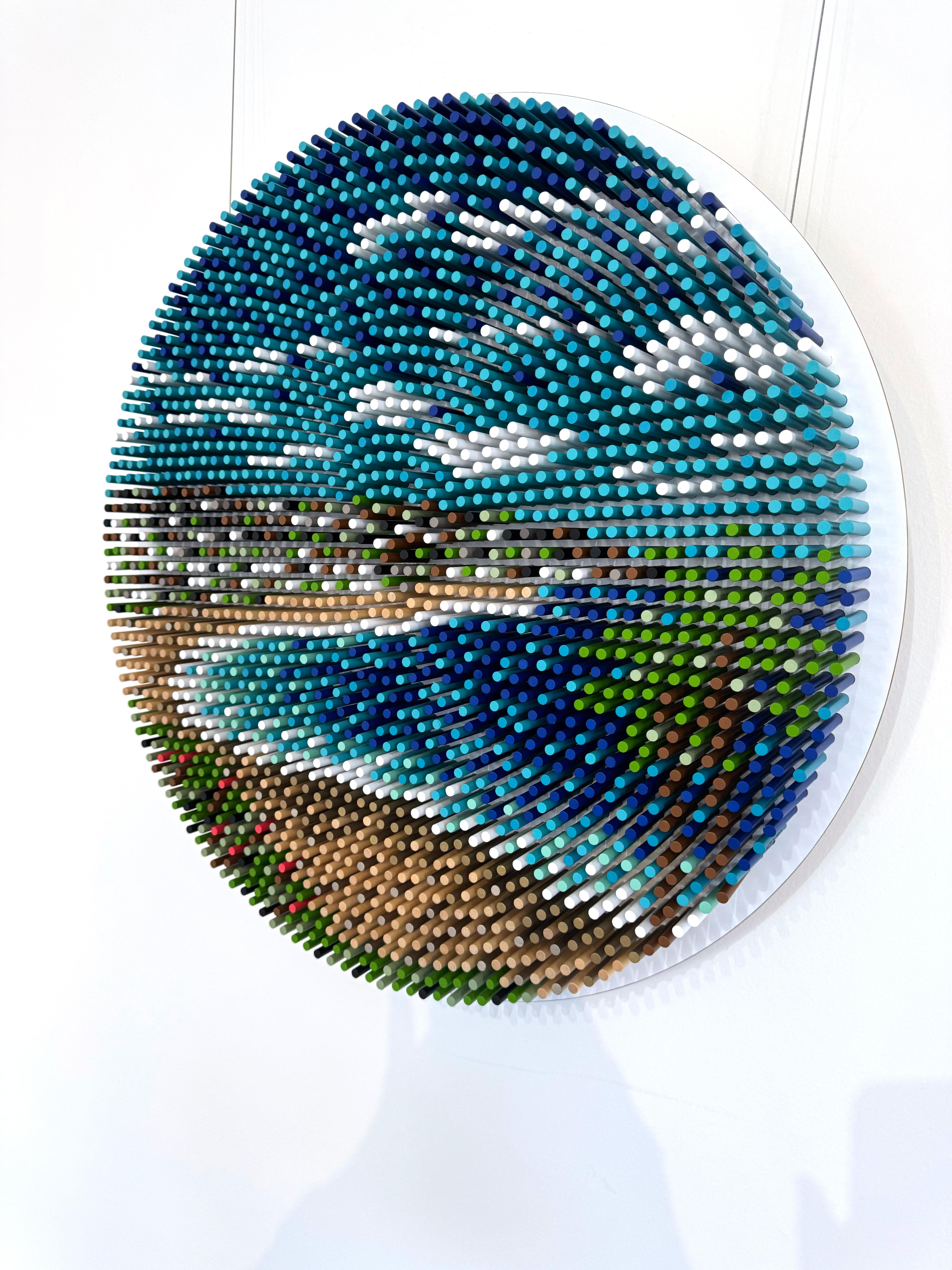 Abstrakte runde Holzdübel-Wandskulptur, Strand, 2056 Laguna von Matt Bilfield im Angebot 8