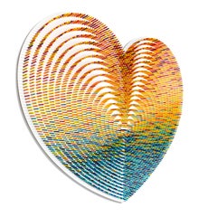 Abstract Round Wooden Dowel Wall Sculpture, Heart, 2860-SUNRISE by Matt Bilfield