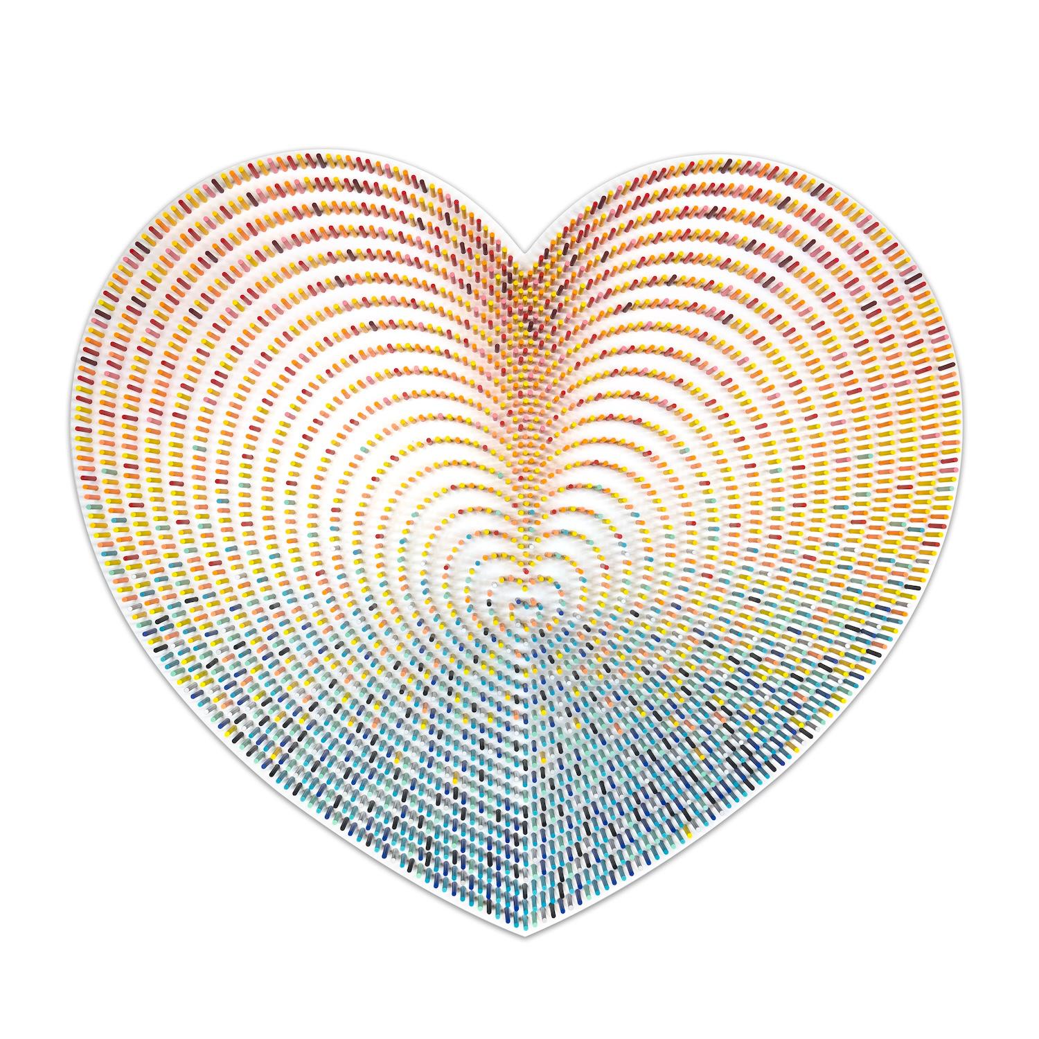 MATT BILFIELD
"2860-SUNRISE"
2,056 Wooden Dowels in Architectural Plywood
42 x 47 in (Heart Shaped Panel)

_________________

My creative journey is guided by a deep appreciation for order, precision, and the beauty of minimalism. Each of my pieces