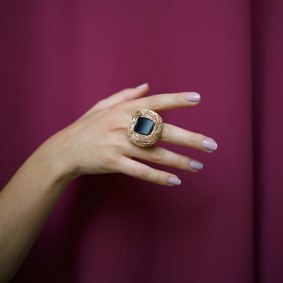 Matt Black Agate one-of-a-kind Pure stylStatement or Cocktail Ring by the Artist For Sale 6