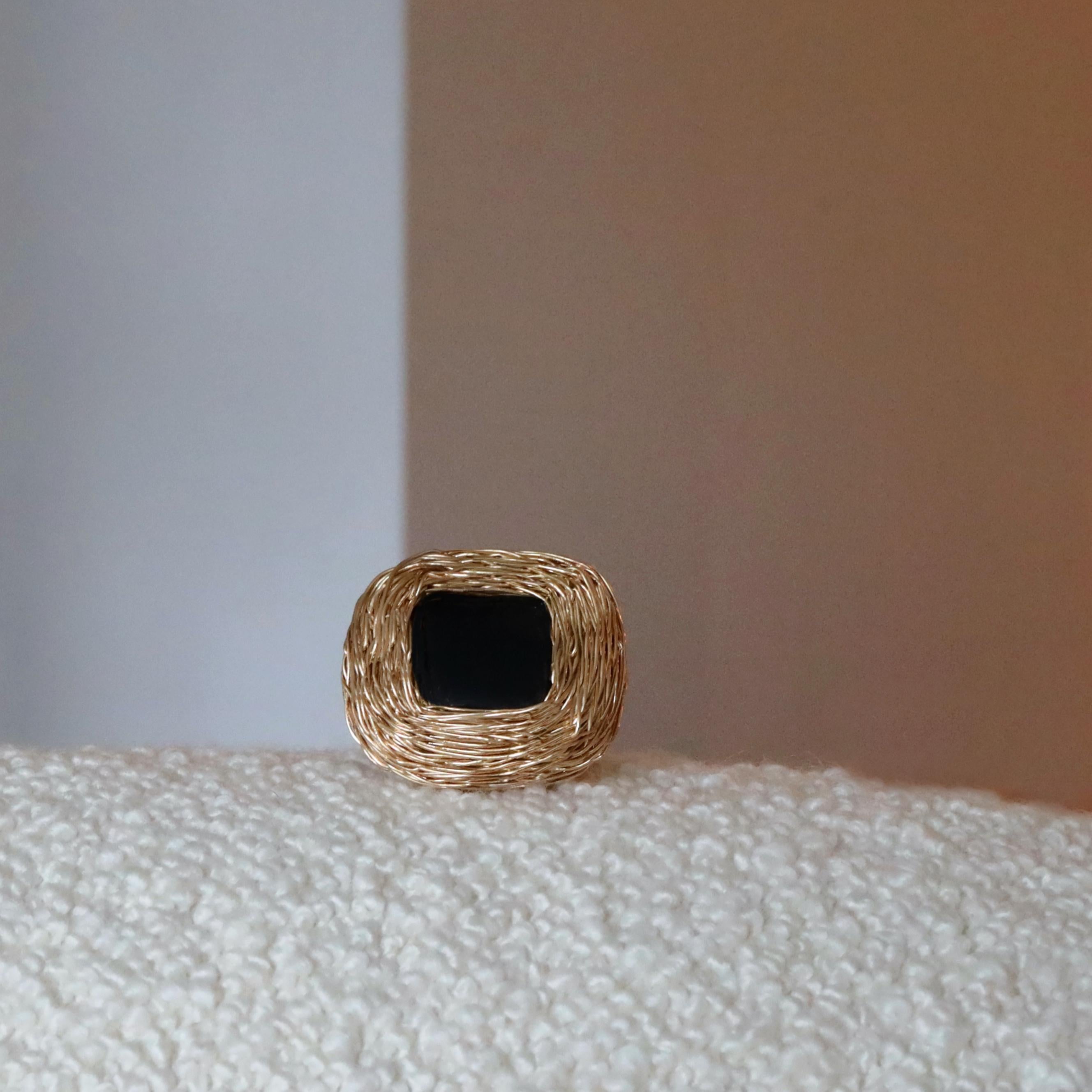 Cabochon Matt Black Agate one-of-a-kind Pure stylStatement or Cocktail Ring by the Artist For Sale