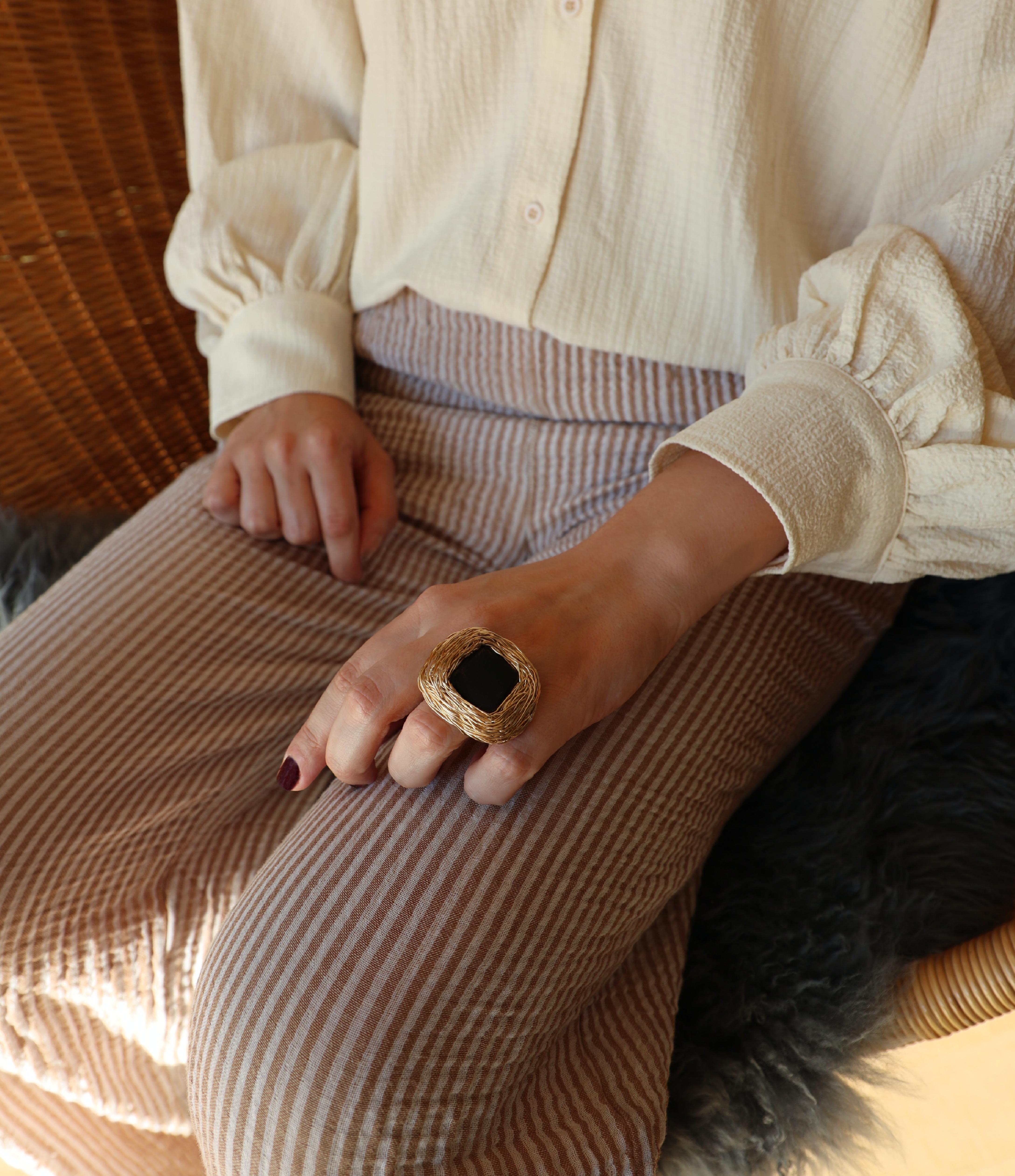 Matt Black Agate one-of-a-kind Pure stylStatement or Cocktail Ring by the Artist For Sale 3