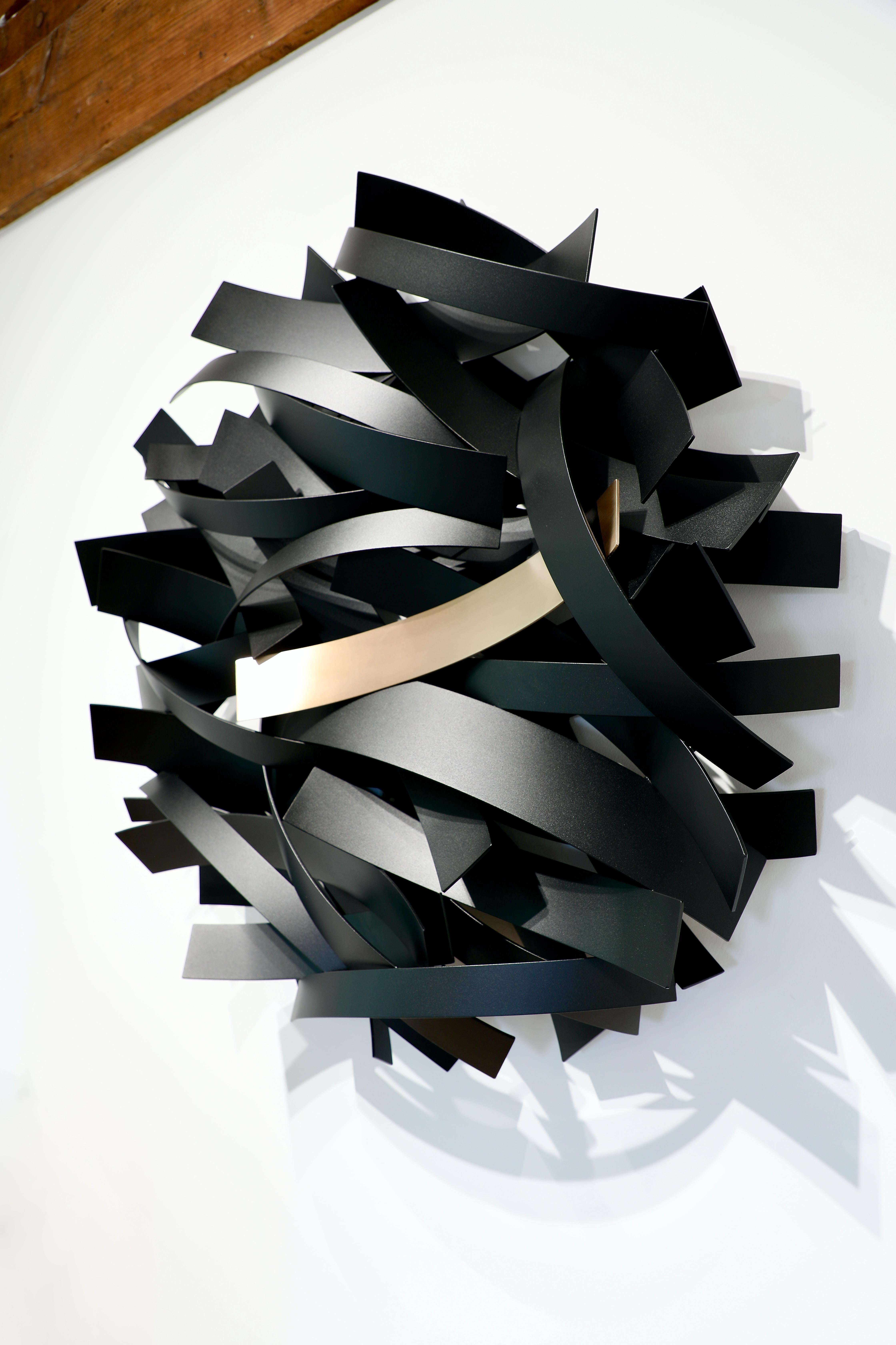 Abstract, Wall Sculpture, Installation_Indoor_Bronze on Black, Matt Devine_2023 For Sale 2