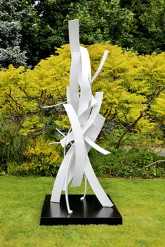 "Uprising #4"  Organic, Abstract Metal Sculpture, Large-Scale, Outdoor, White