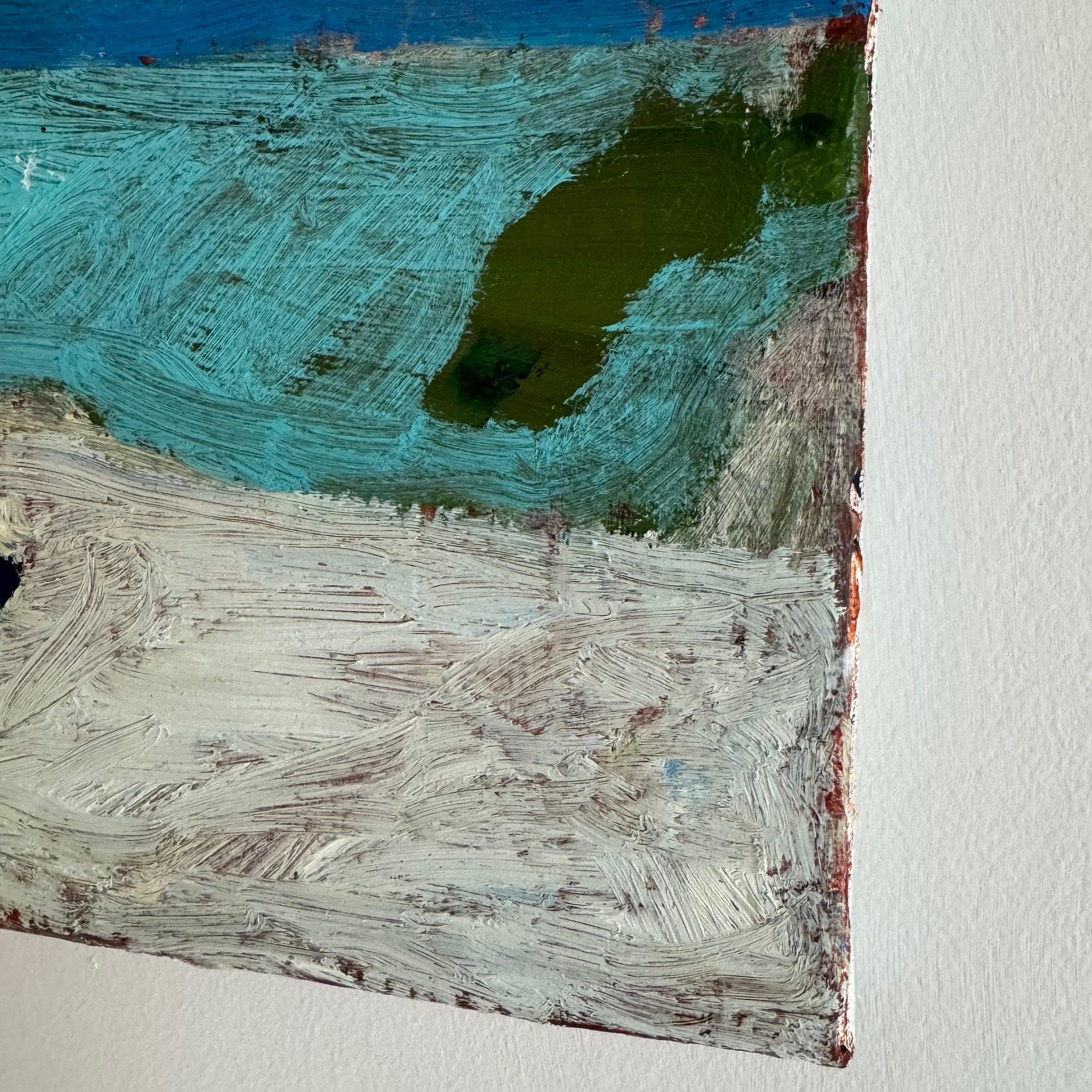 Questo dipinto utilizza i colori freddi della terra e una combinazione di olio e cera per creare un paesaggio incentrato sulla pennellata, sul colore e sulla forma. Come in molti altri dipinti dell'artista, il paesaggio entra ed esce dalla messa a