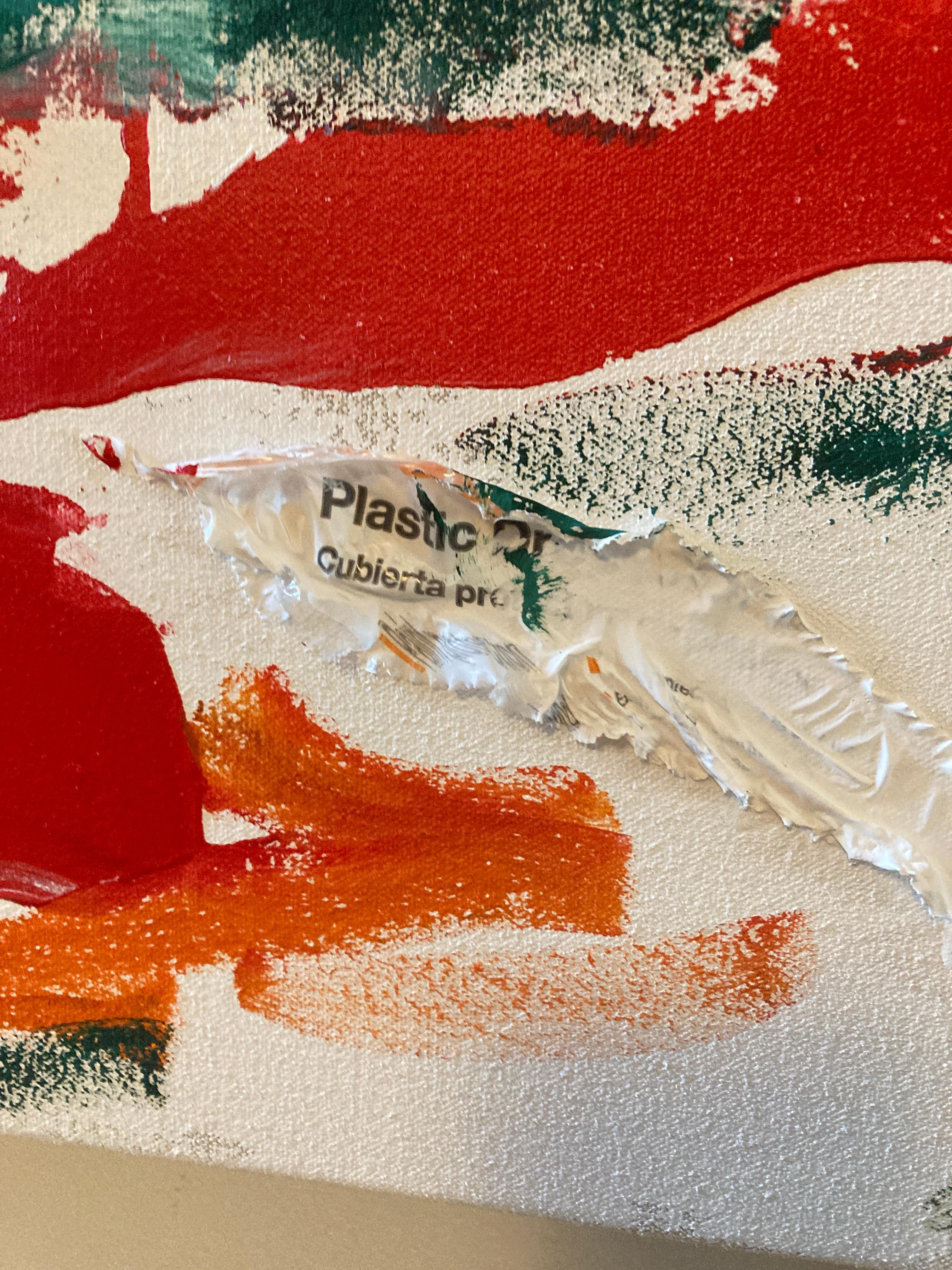 Burning Sun, Plastic Shoreline - Contemporary Mixed Media Landscape Painting For Sale 1