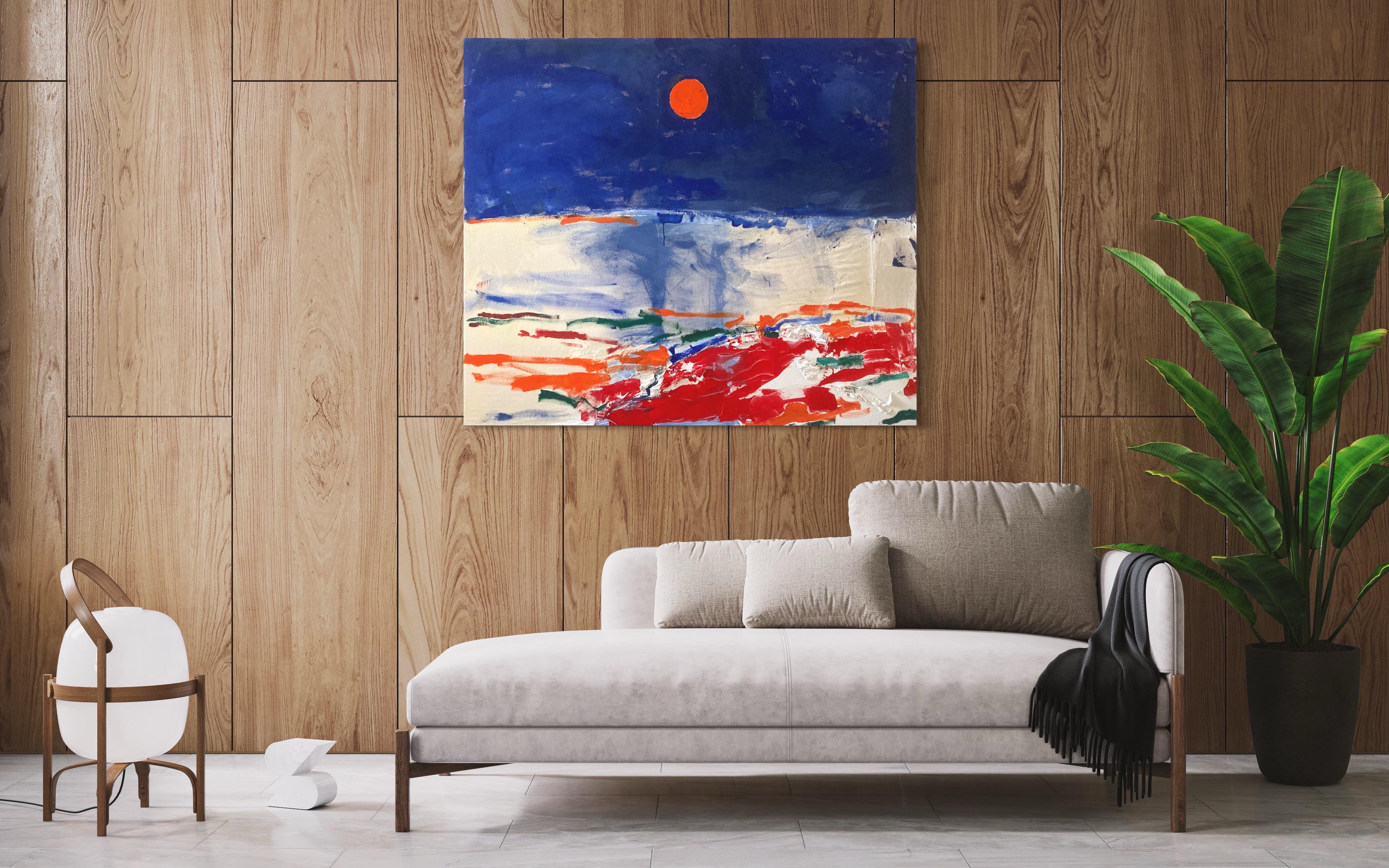 Burning Sun, Plastic Shoreline - Contemporary Mixed Media Landscape Painting For Sale 2