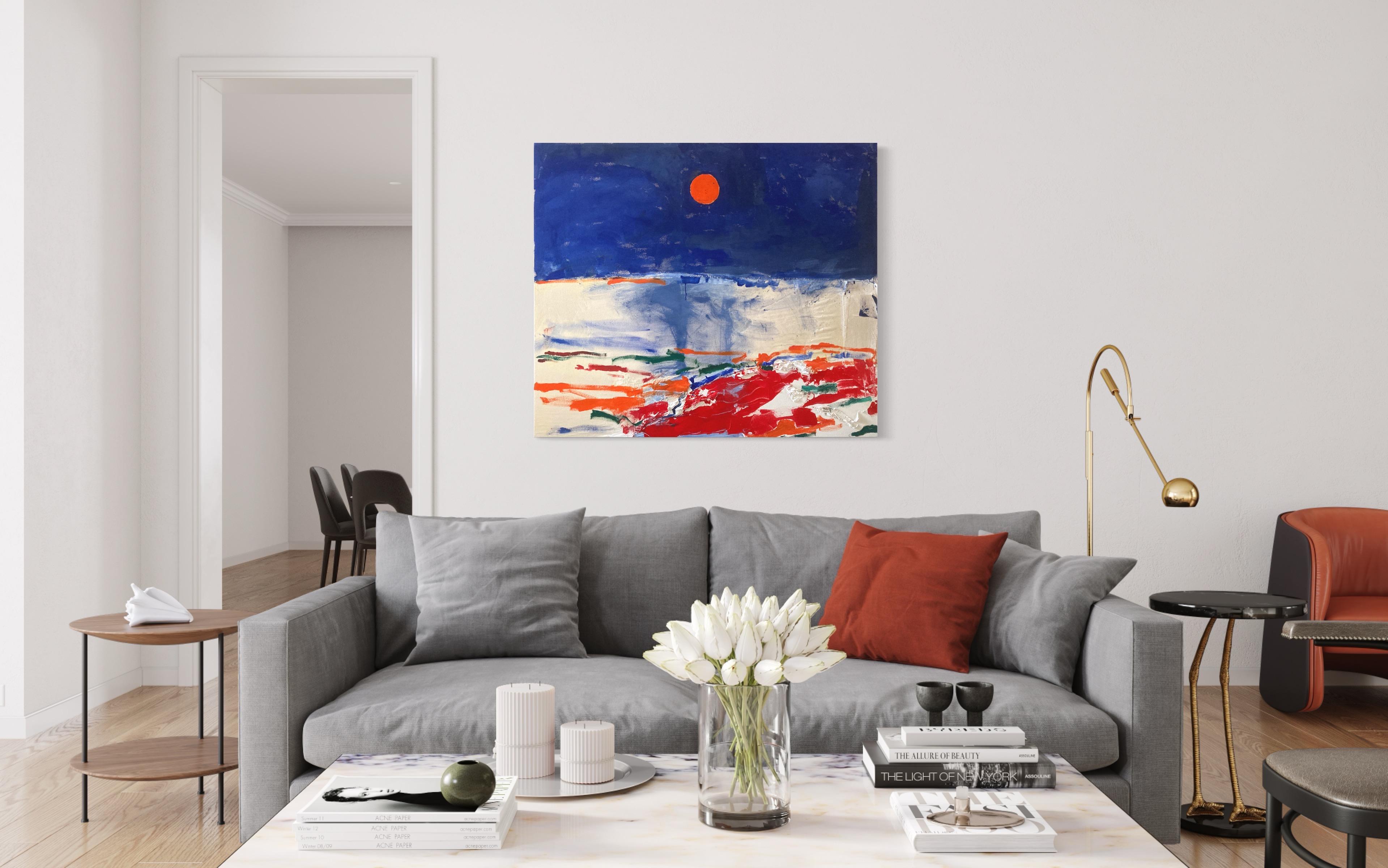 Burning Sun, Plastic Shoreline - Contemporary Mixed Media Landscape Painting For Sale 3