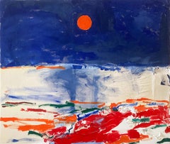 Burning Sun, Plastic Shoreline - Contemporary Mixed Media Landscape Painting