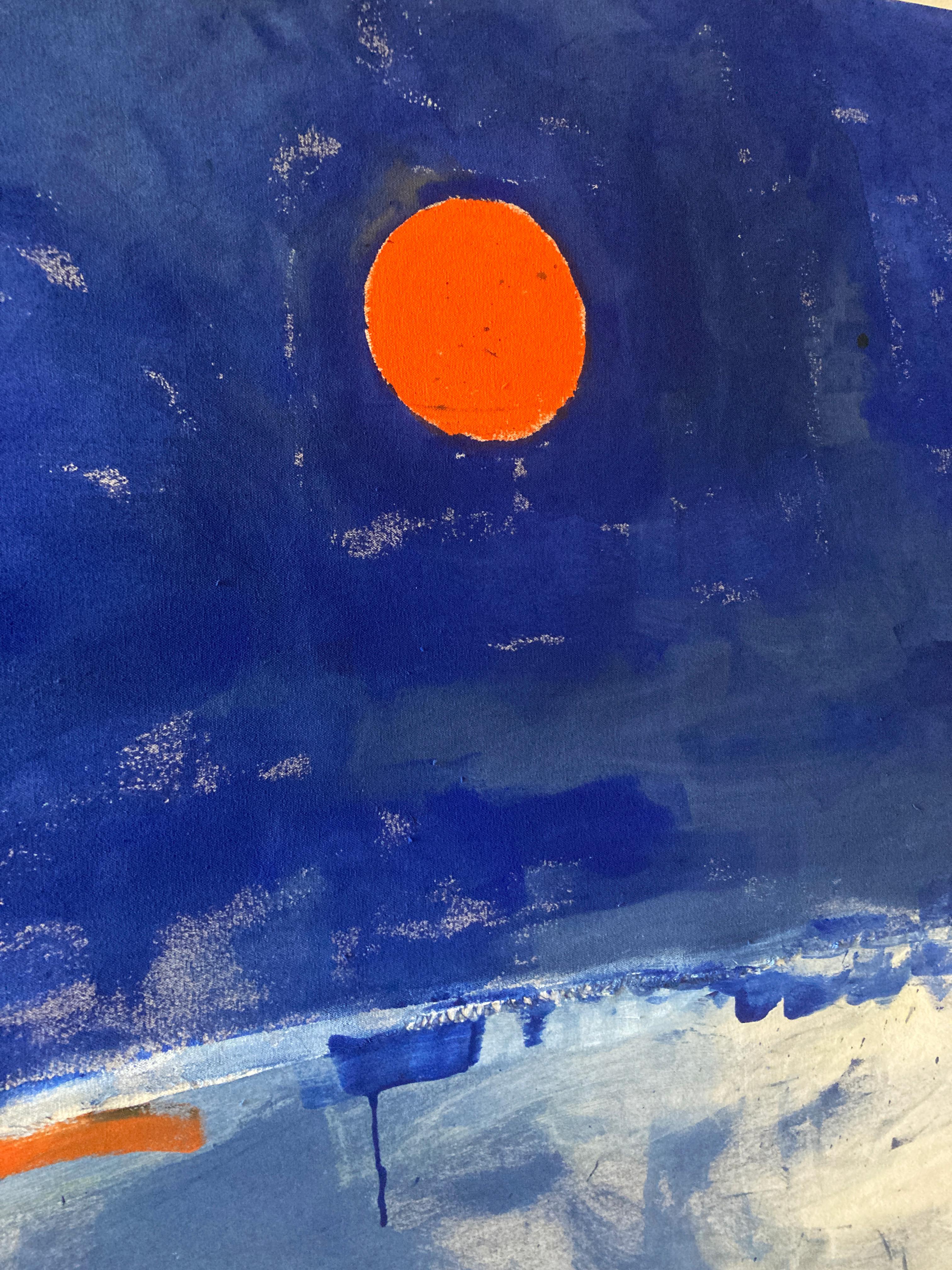 Burning Sun, Plastic Shoreline - Contemporary Mixed Media Landscape Painting For Sale 1